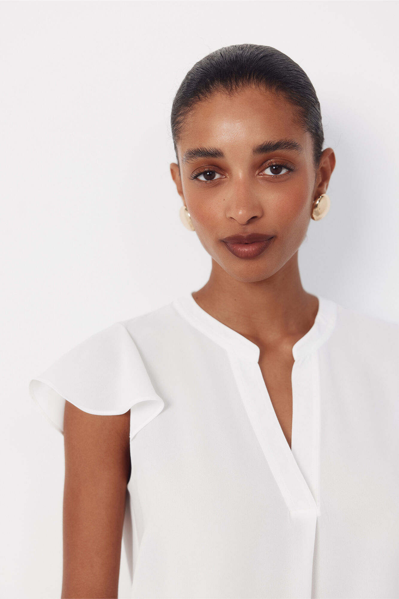 Cortefiel Blusa fluida de manga de vuelo Blanco