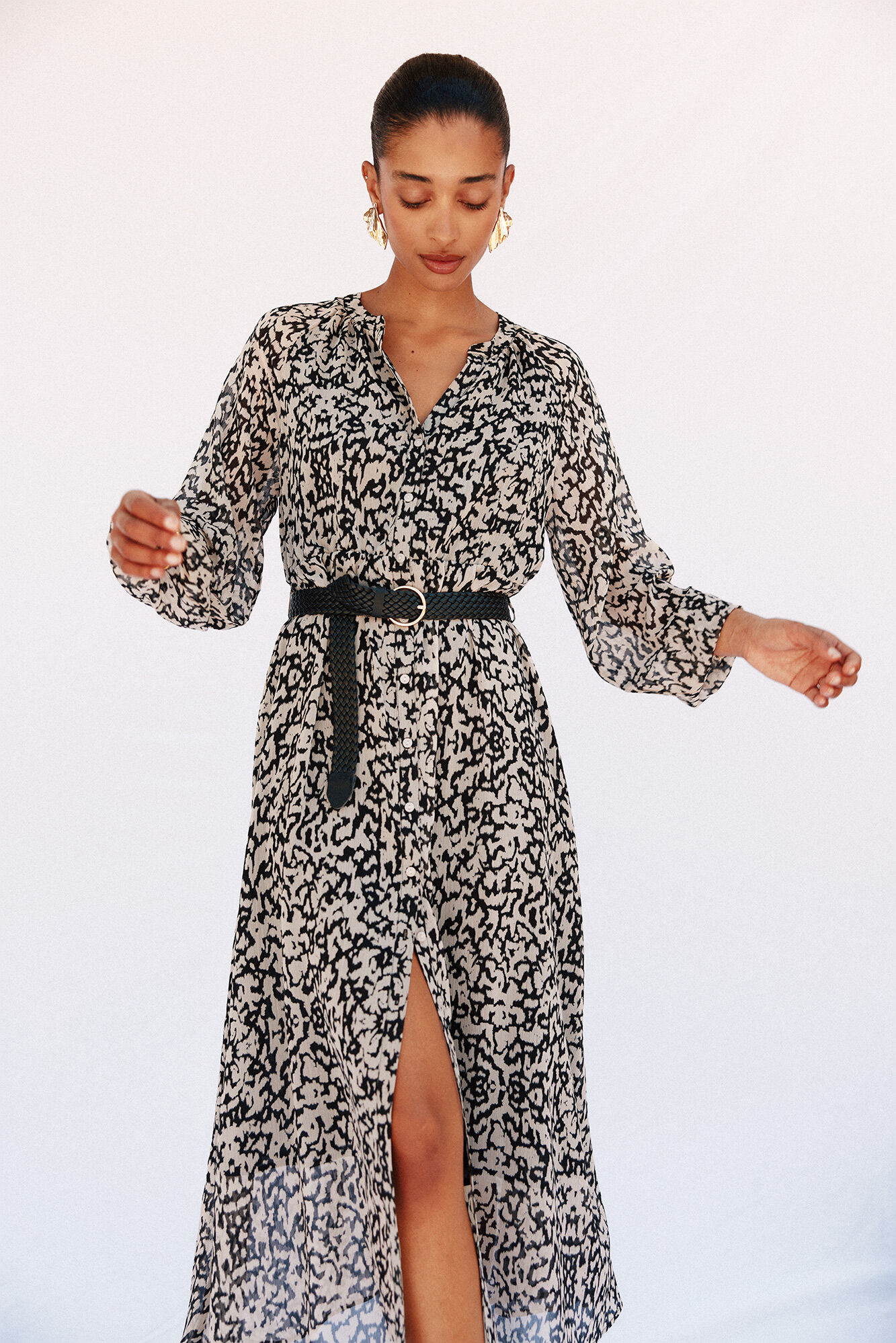 Cortefiel Vestido estampado de cuello solapa