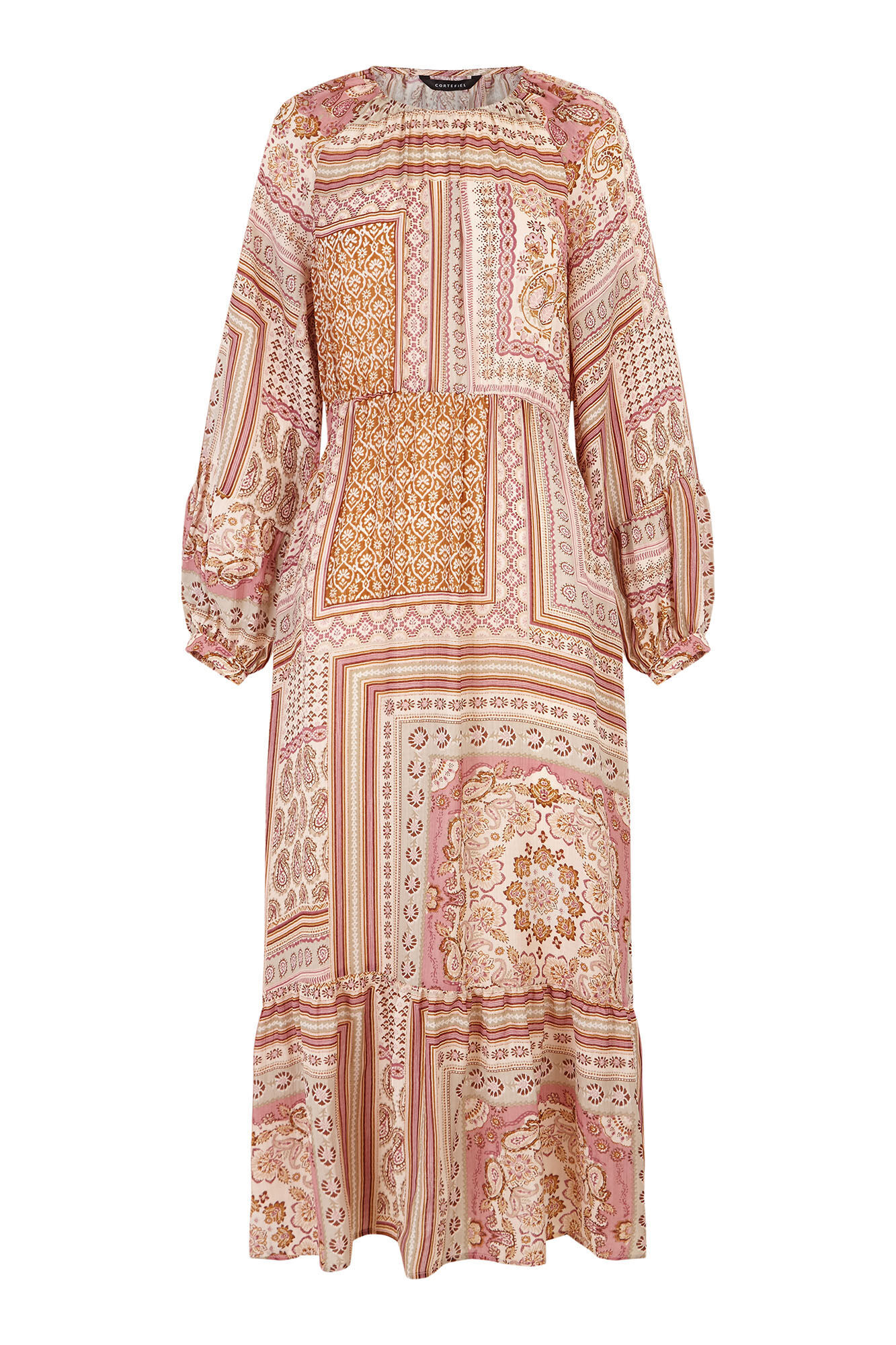 Cortefiel Vestido estampado Marr&oacute;n