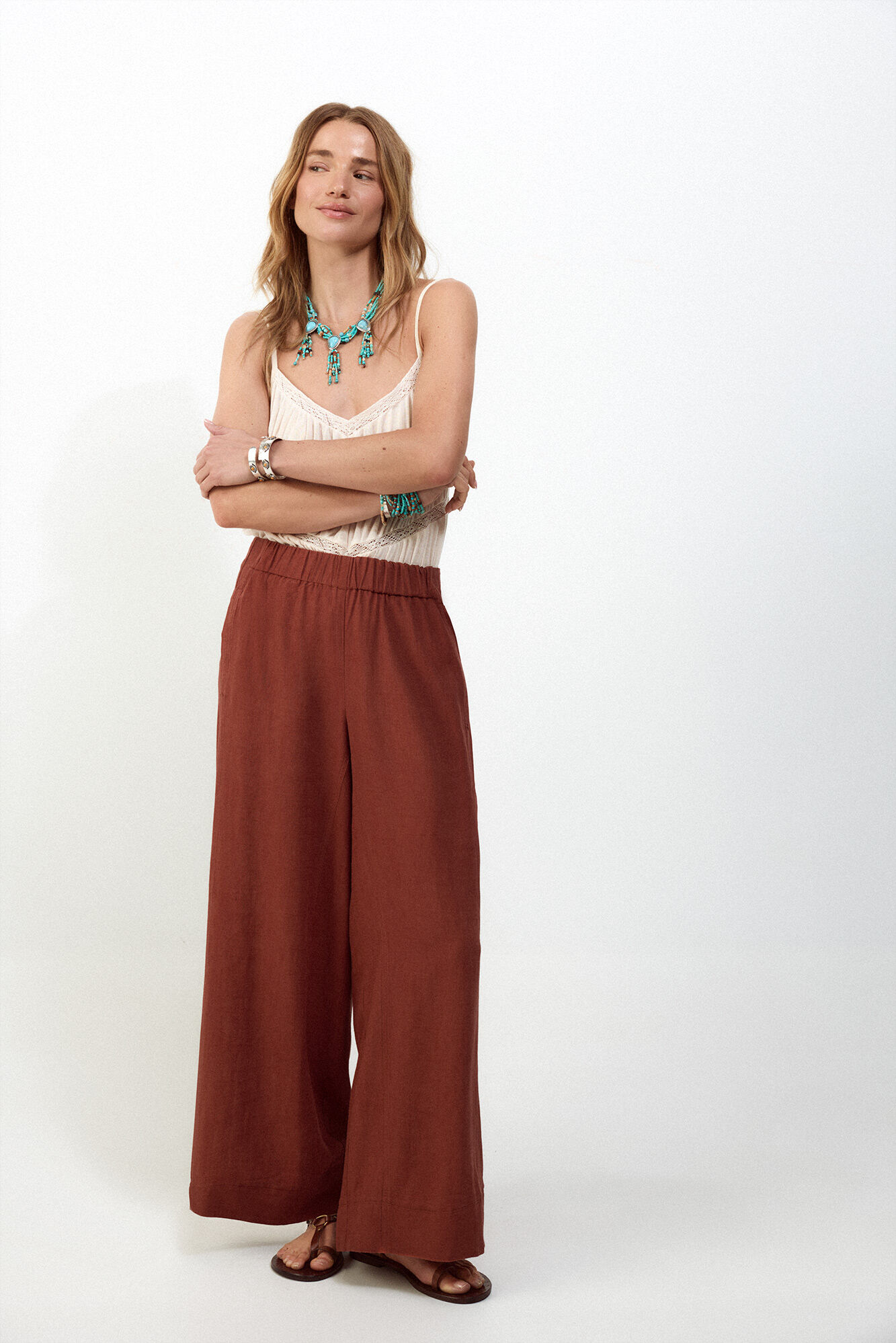 Slowlove Pantal&oacute;n ancho de lino lavado