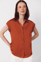 Cortefiel Camisa satinada Marr&oacute;n