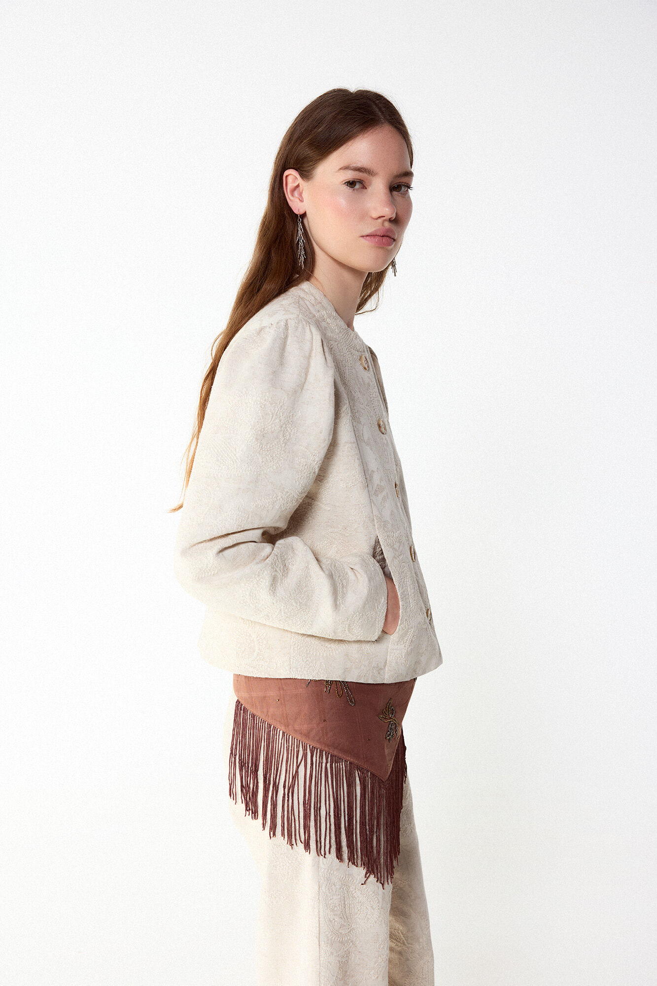 Slowlove Chamarra bordada Marfil