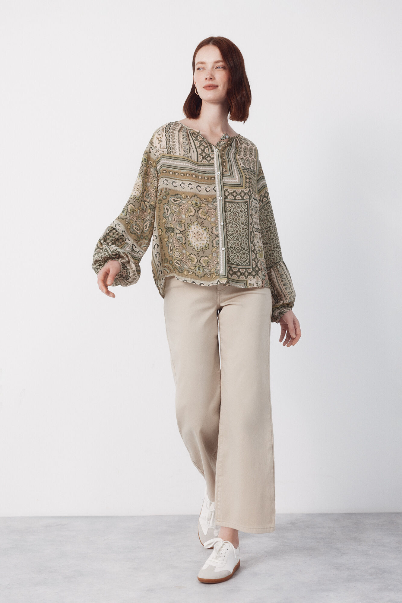 Cortefiel Blusa estampada Kaki