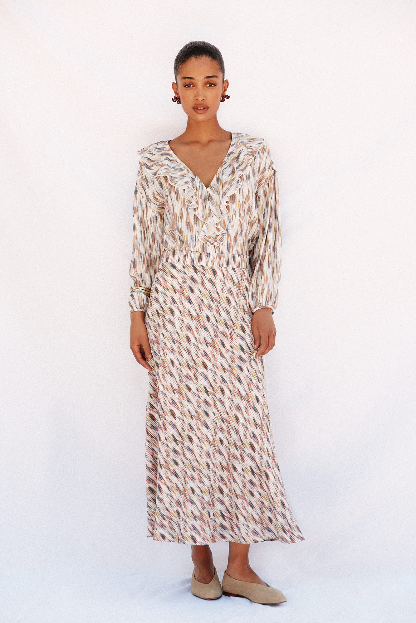 Cortefiel Blusa estampada con volantes Multicolor