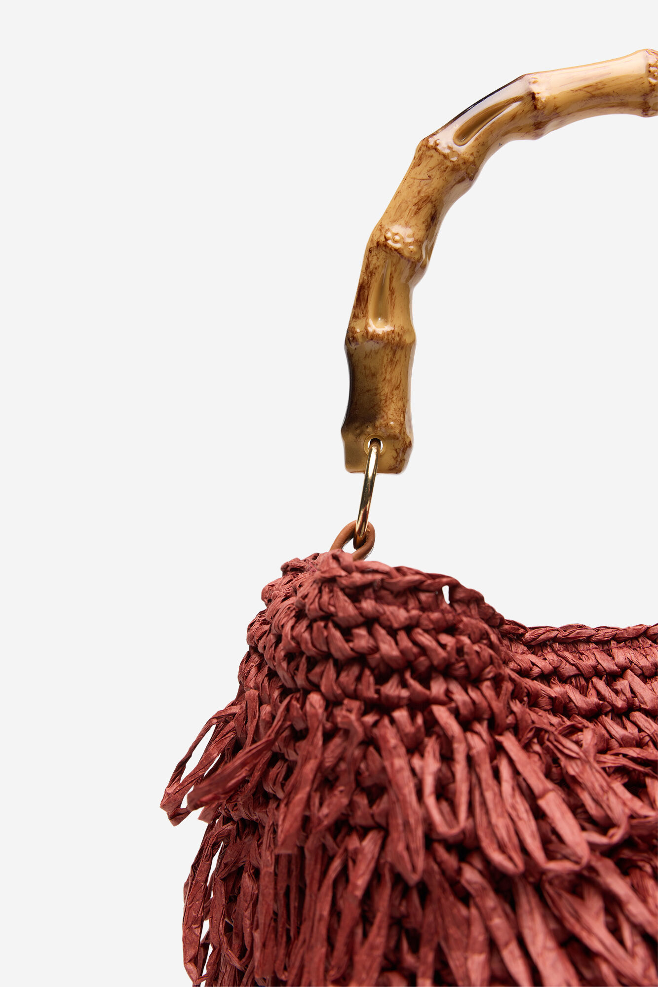 Cortefiel Bolsa de rafia con flecos Marr&oacute;n