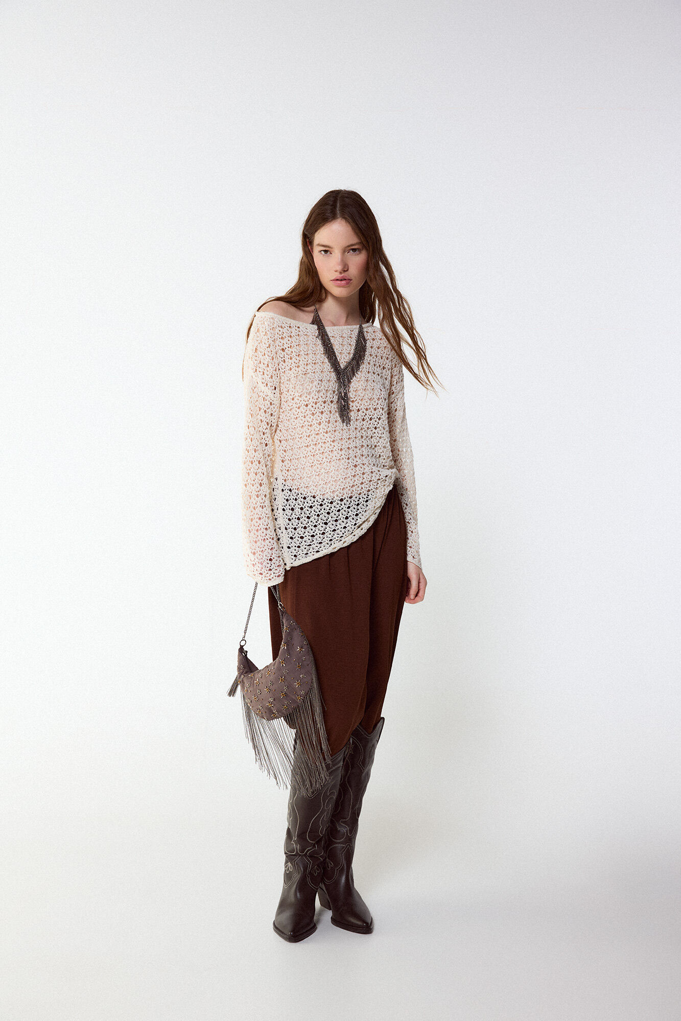 Slowlove Su&eacute;ter de punto calado Marfil