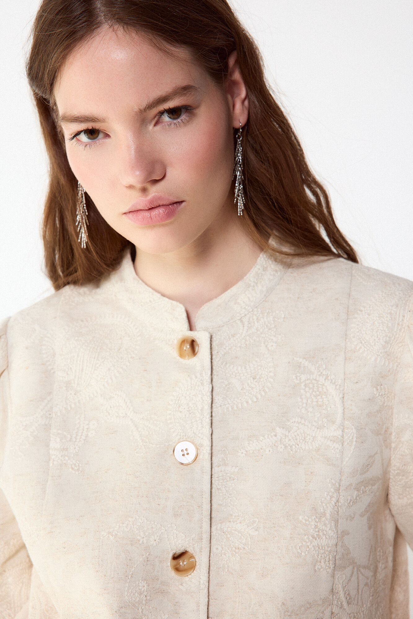 Slowlove Chamarra bordada Marfil