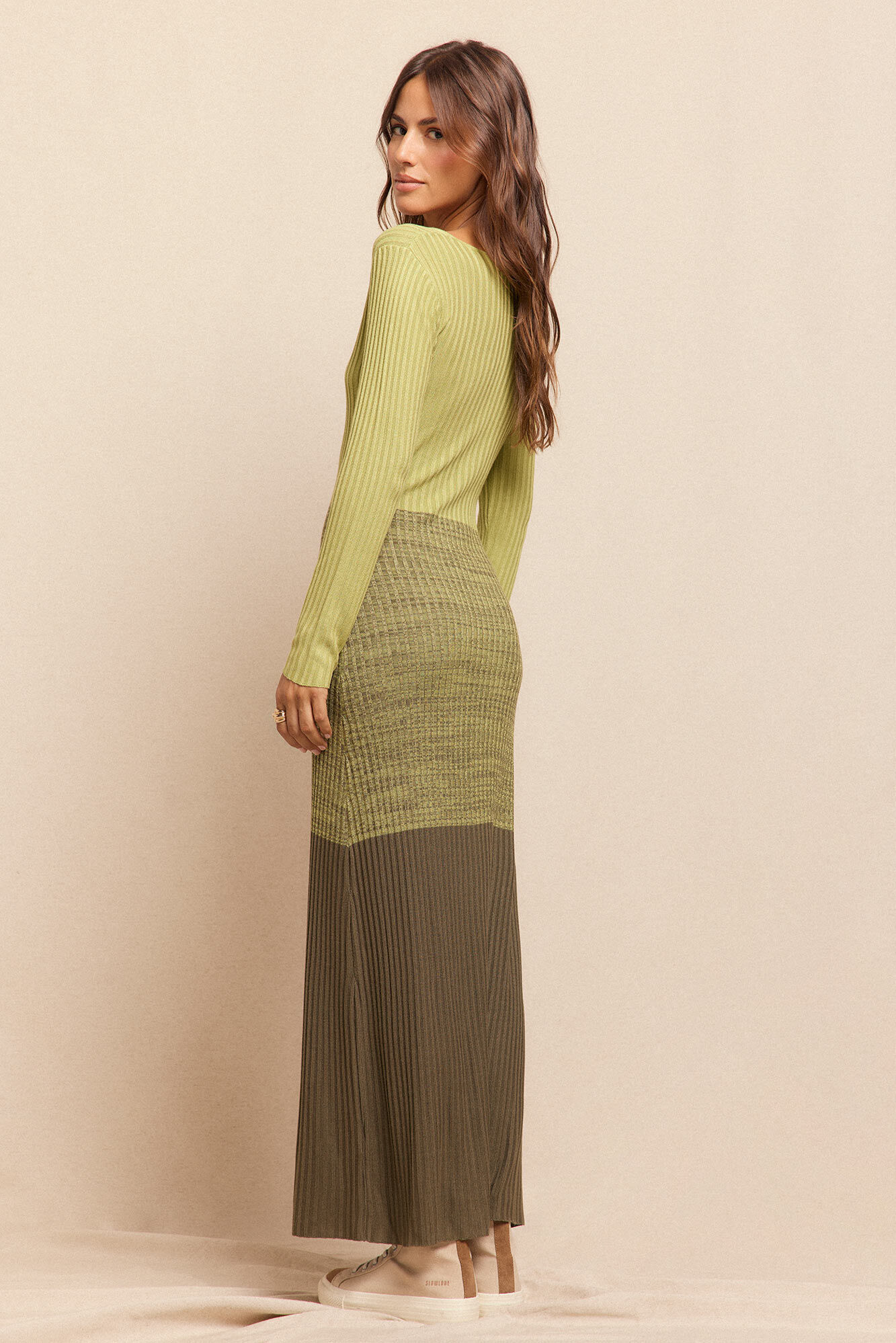 Slowlove Vestido de punto acanalado degradado Verde