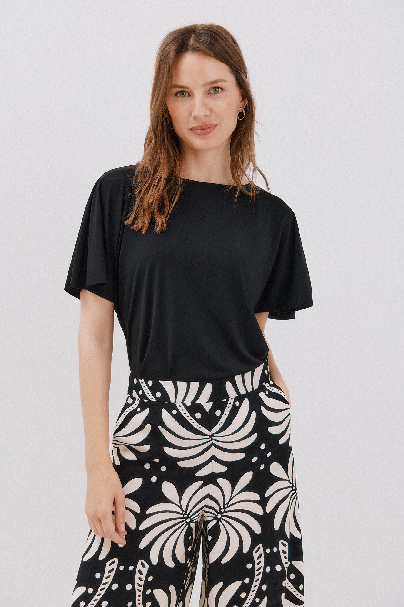 Cortefiel Playera b&aacute;sica fluida Negro