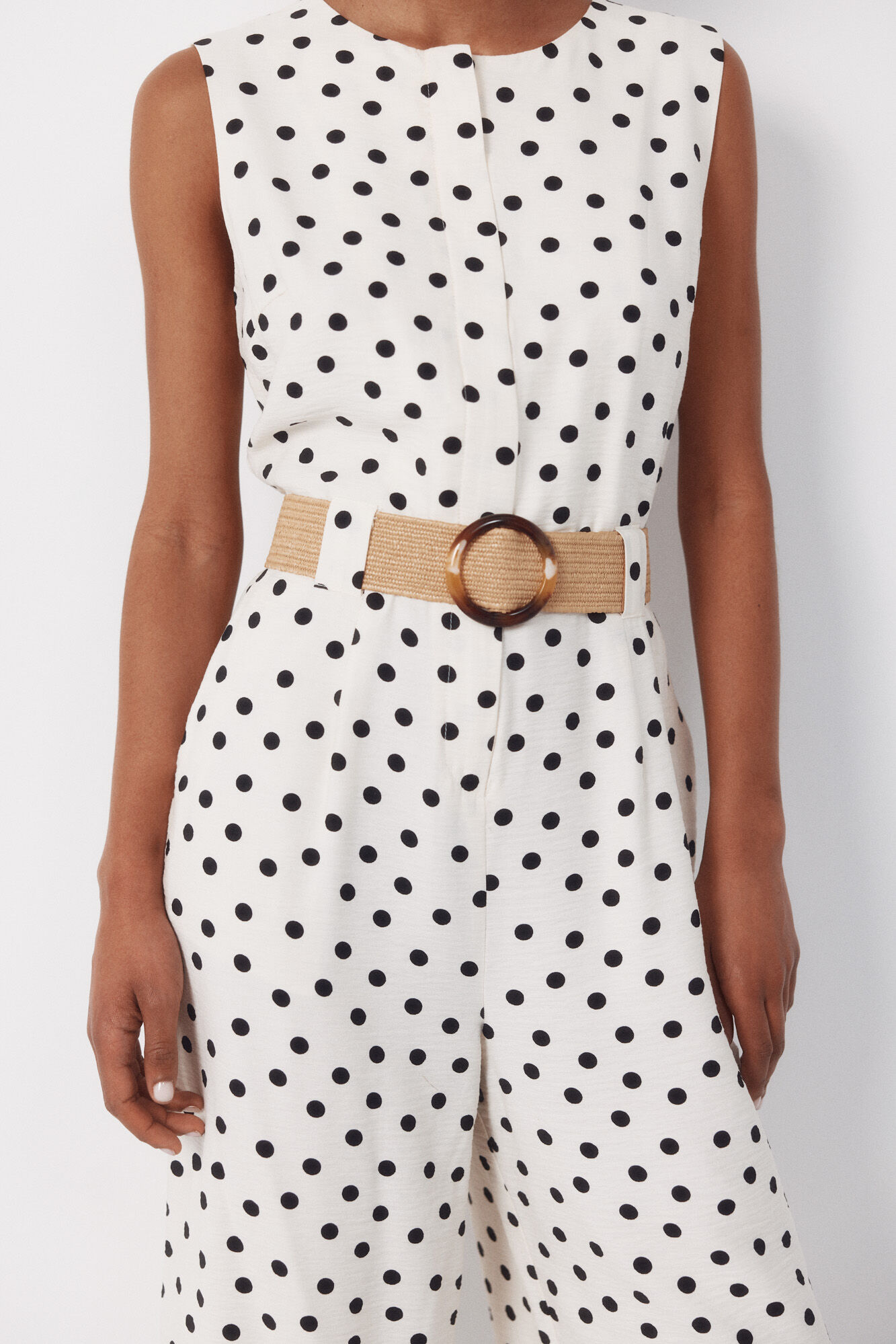 Cortefiel Jumpsuit con cintur&oacute;n Estampado blanco