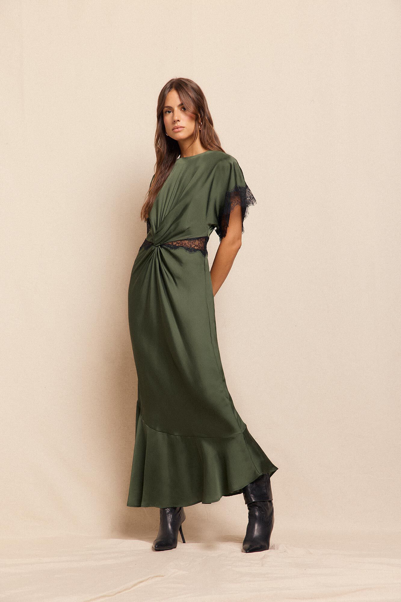 Slowlove Vestido satinado Verde oscuro