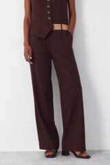 Cortefiel Pantal&oacute;n ancho de lino Marr&oacute;n oscuro