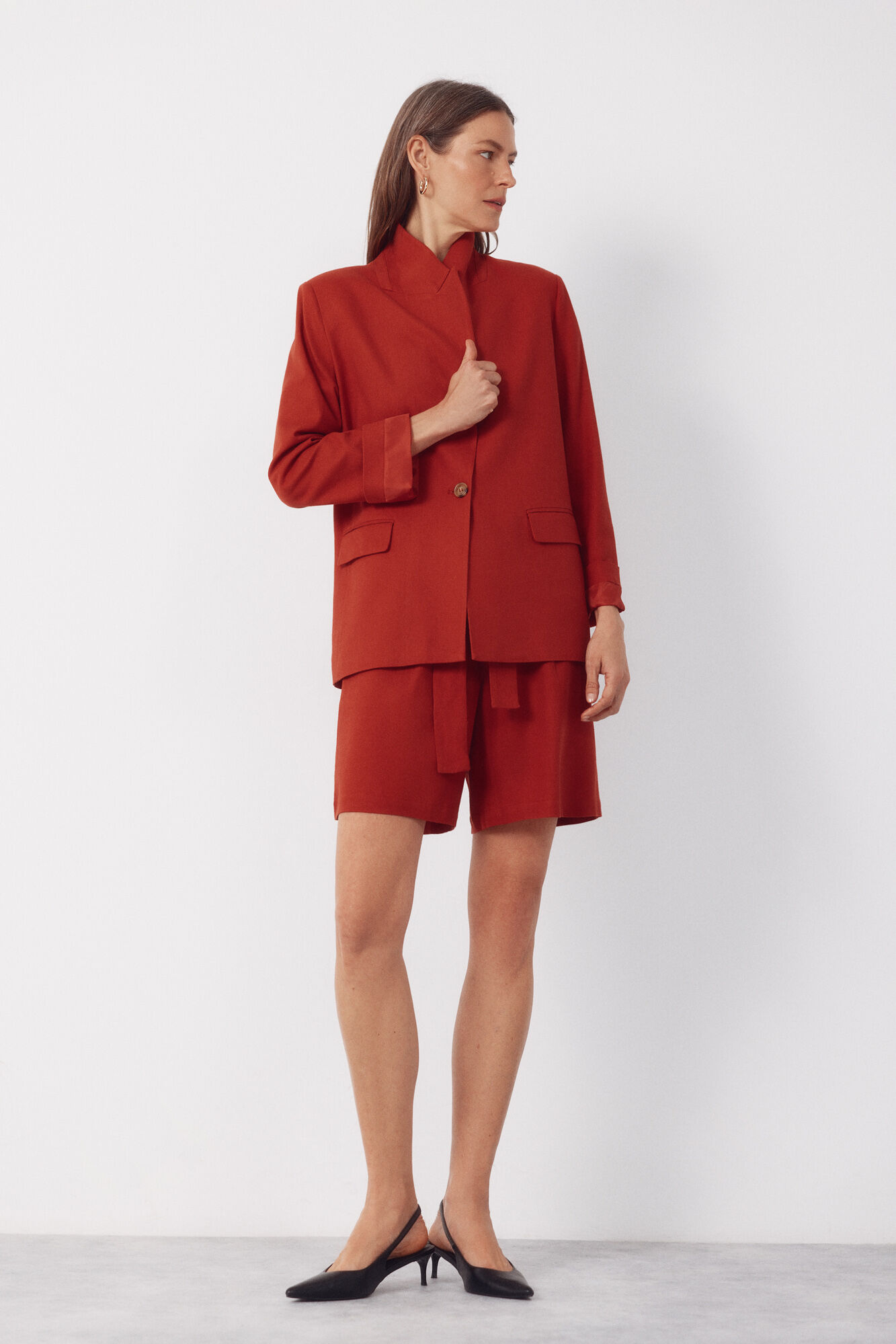 Cortefiel Pantal&oacute;n bermuda de lino Naranja