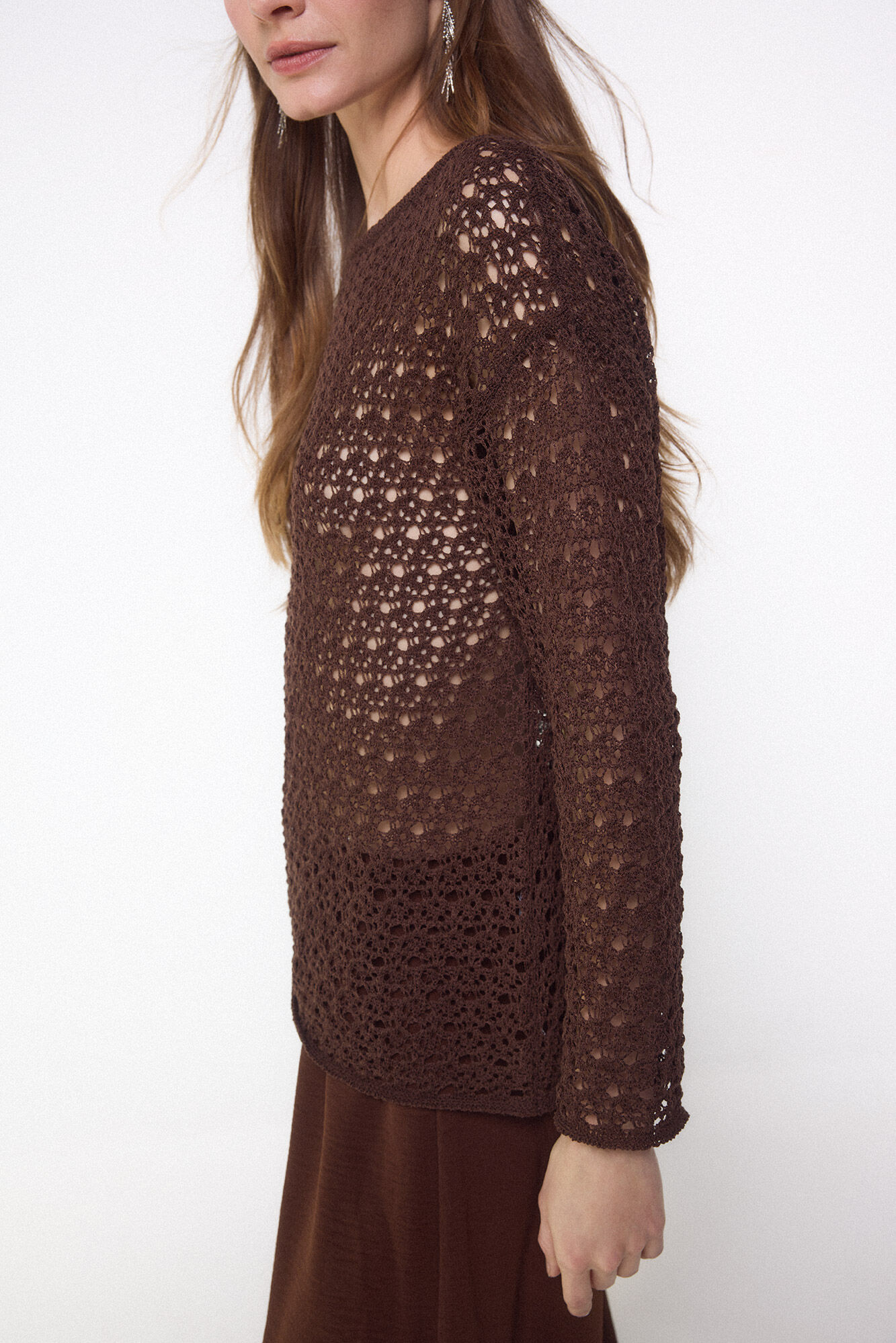 Slowlove Su&eacute;ter de punto calado Marr&oacute;n oscuro