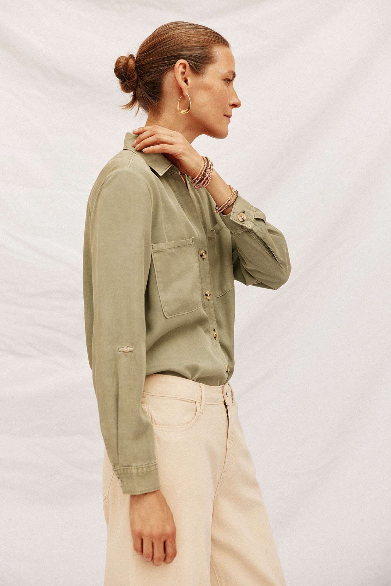 Cortefiel Camisa denim tencel Kaki