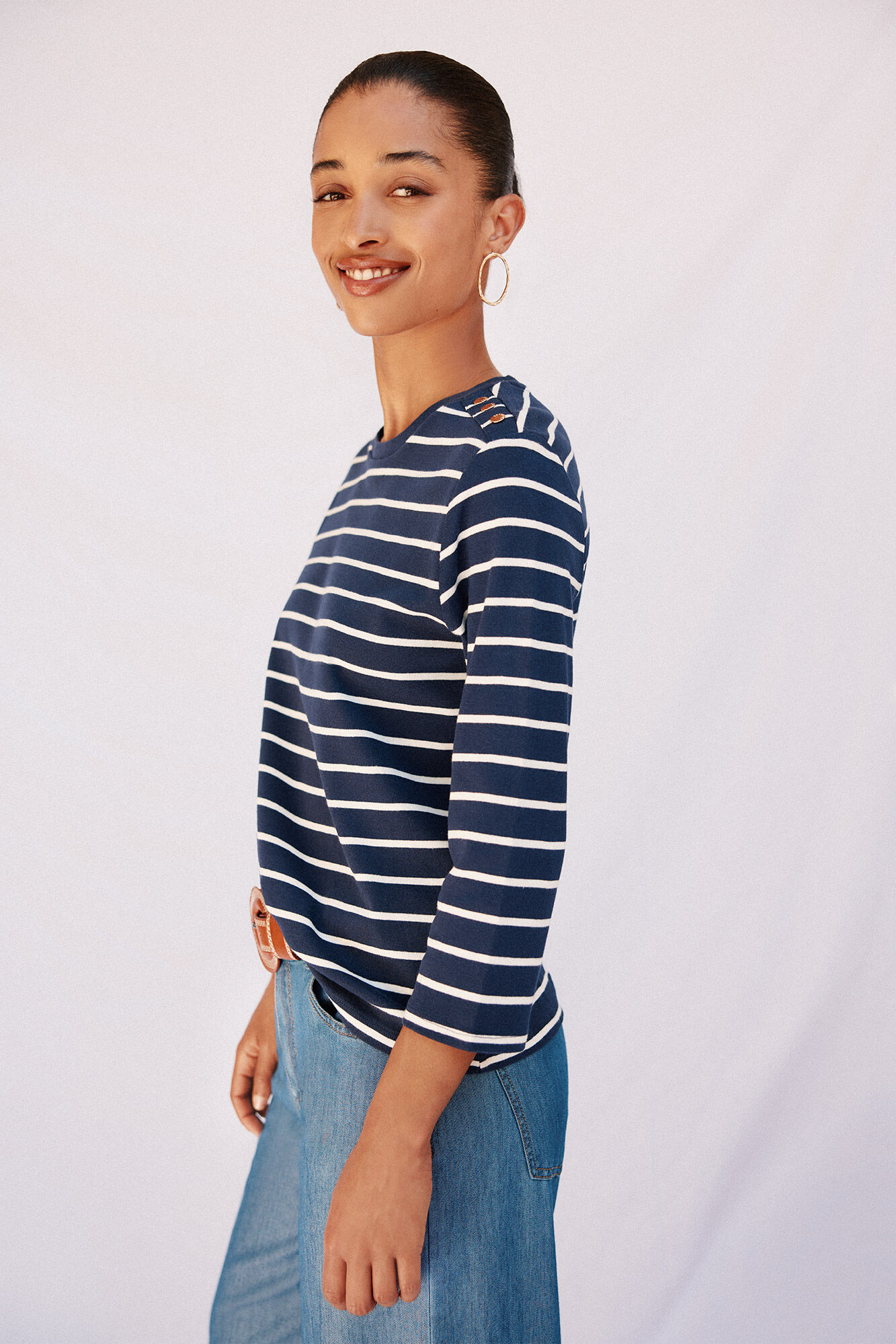 Cortefiel Playera b&aacute;sica con botones dorados Estampado azul