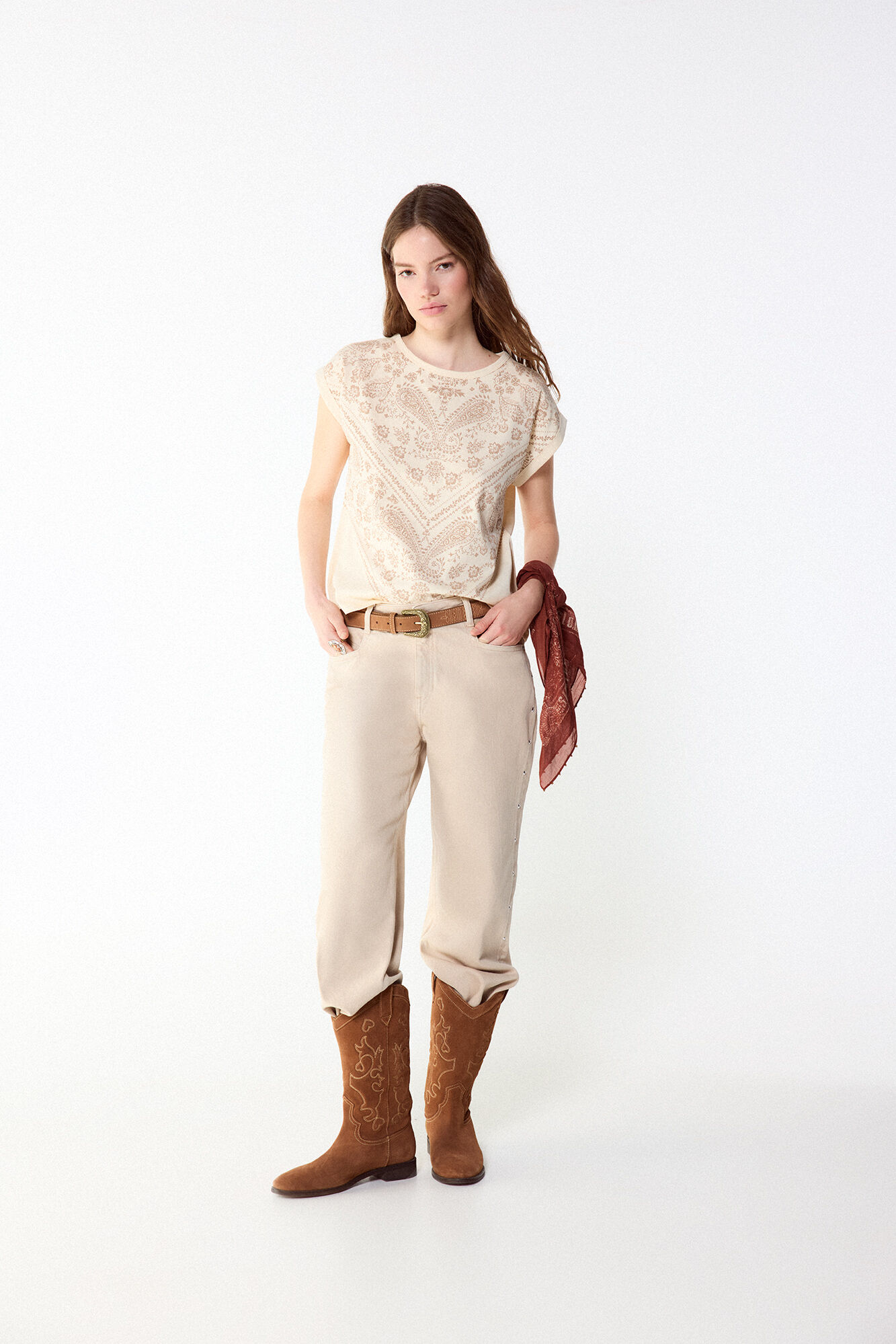 Slowlove Playera estampado bandana Marfil