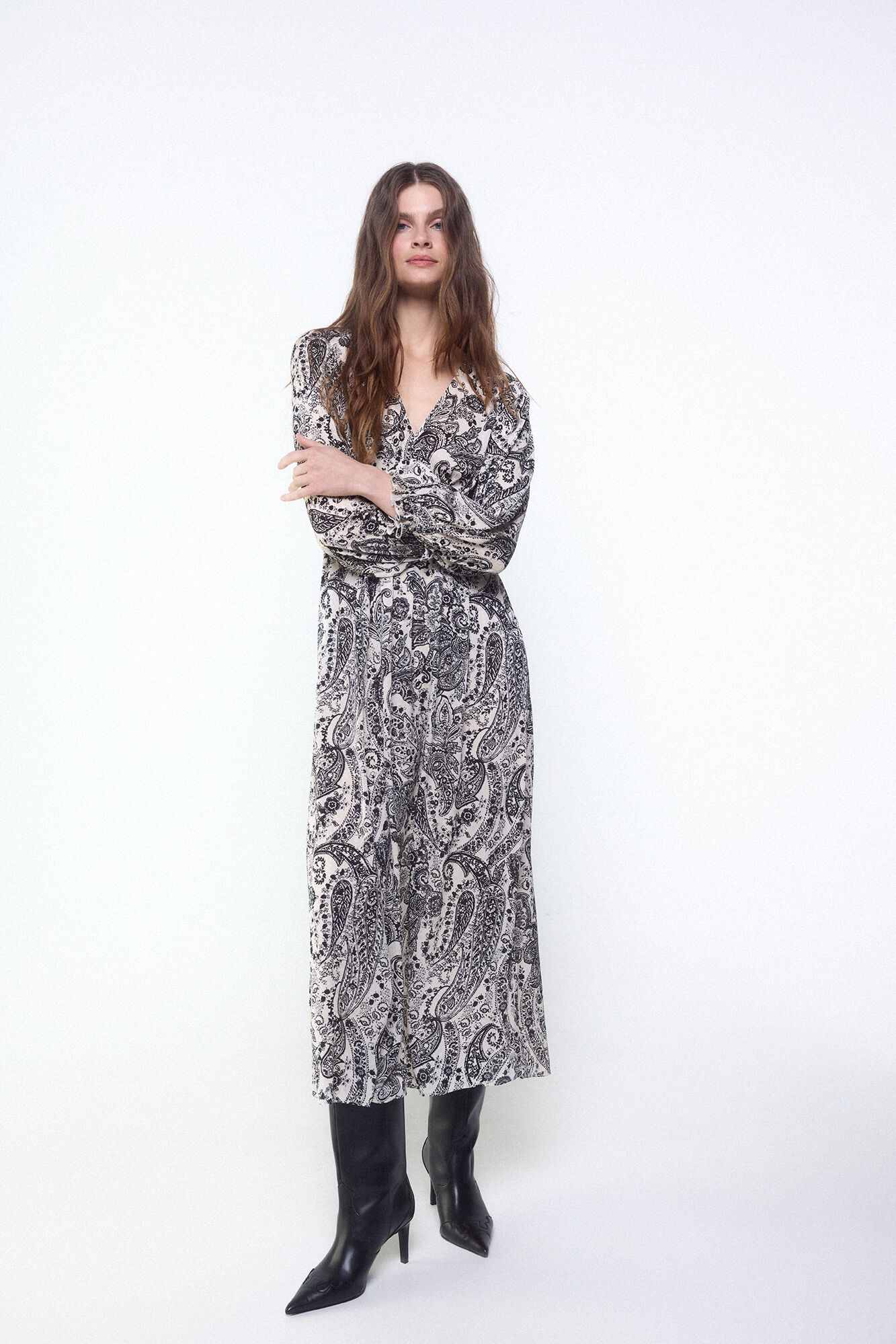 Slowlove Vestido fluido de jacquard Estampado blanco