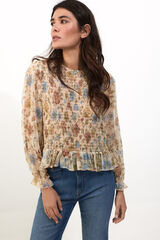 Slowlove Top con el&aacute;stico estampado Beige