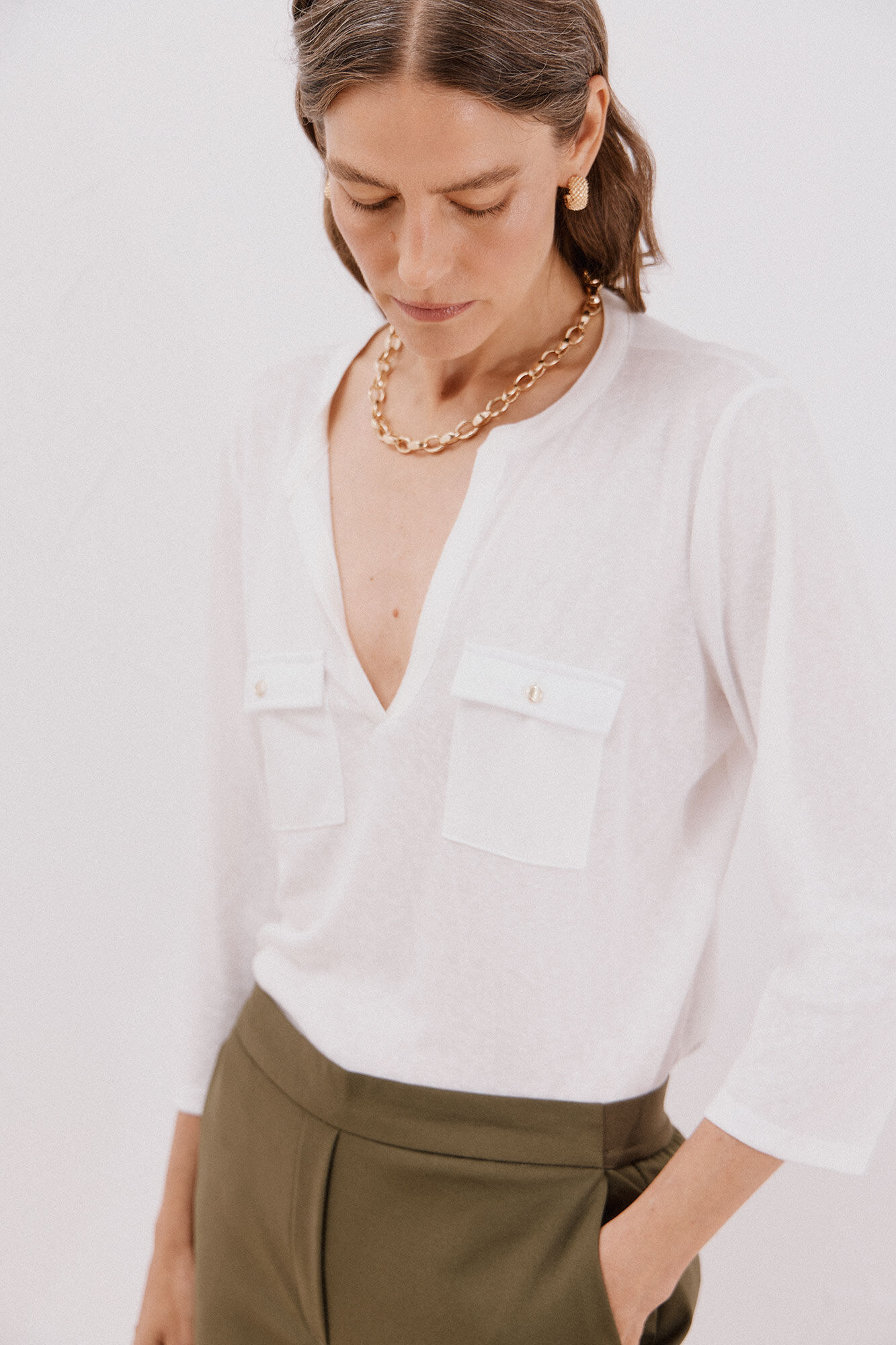 Cortefiel Playera cuello mao efecto lino