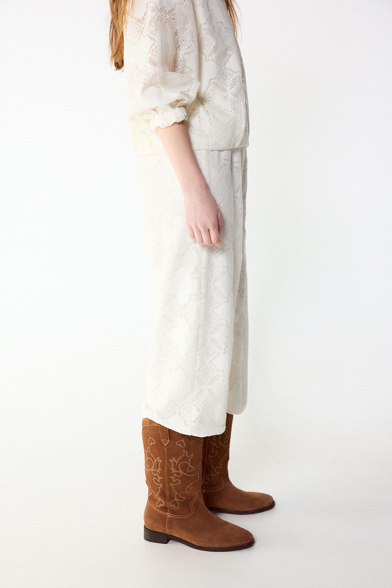 Slowlove Pantal&oacute;n bombacho de encaje Marfil