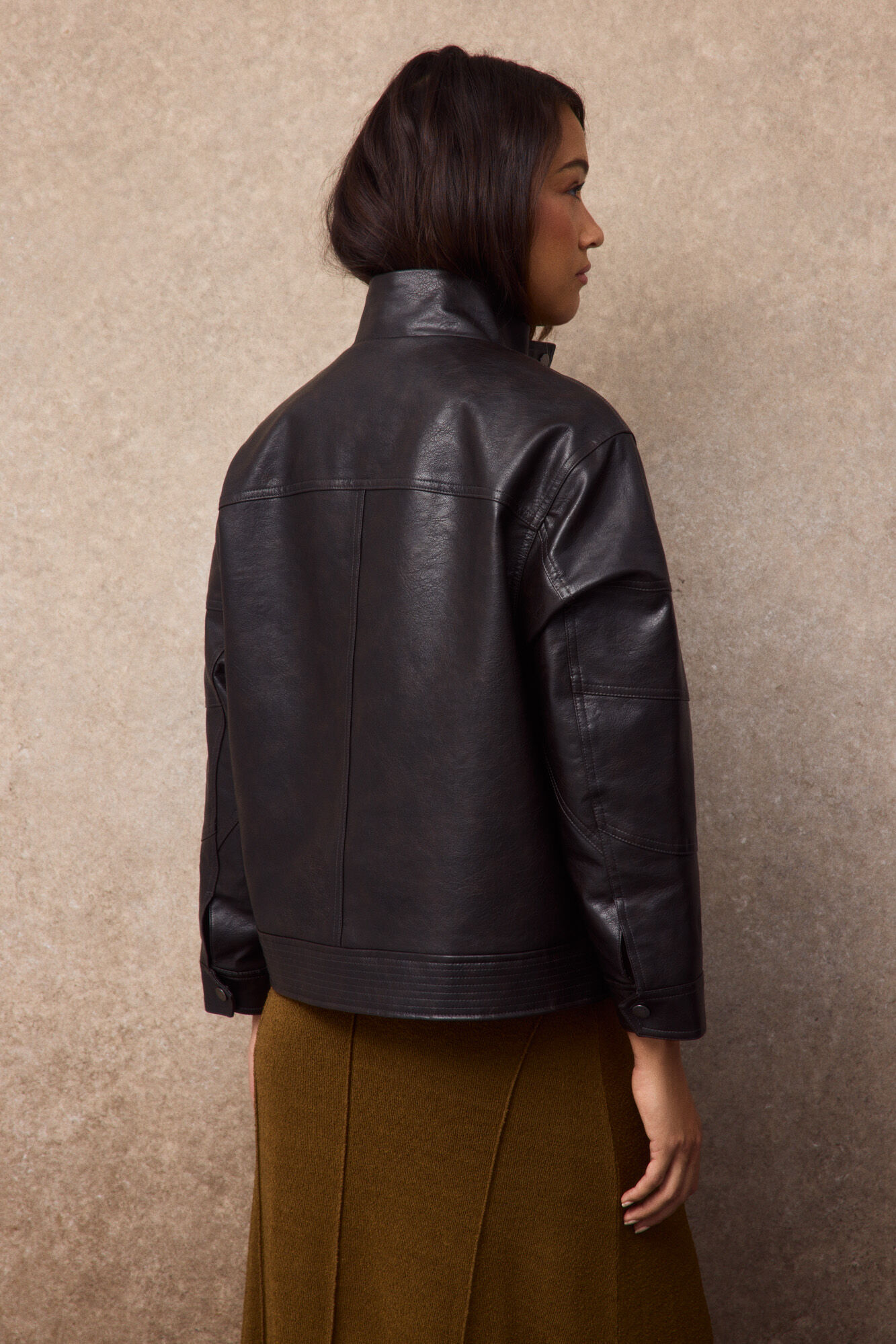 Slowlove Cazadora biker pespuntes Marr&oacute;n oscuro