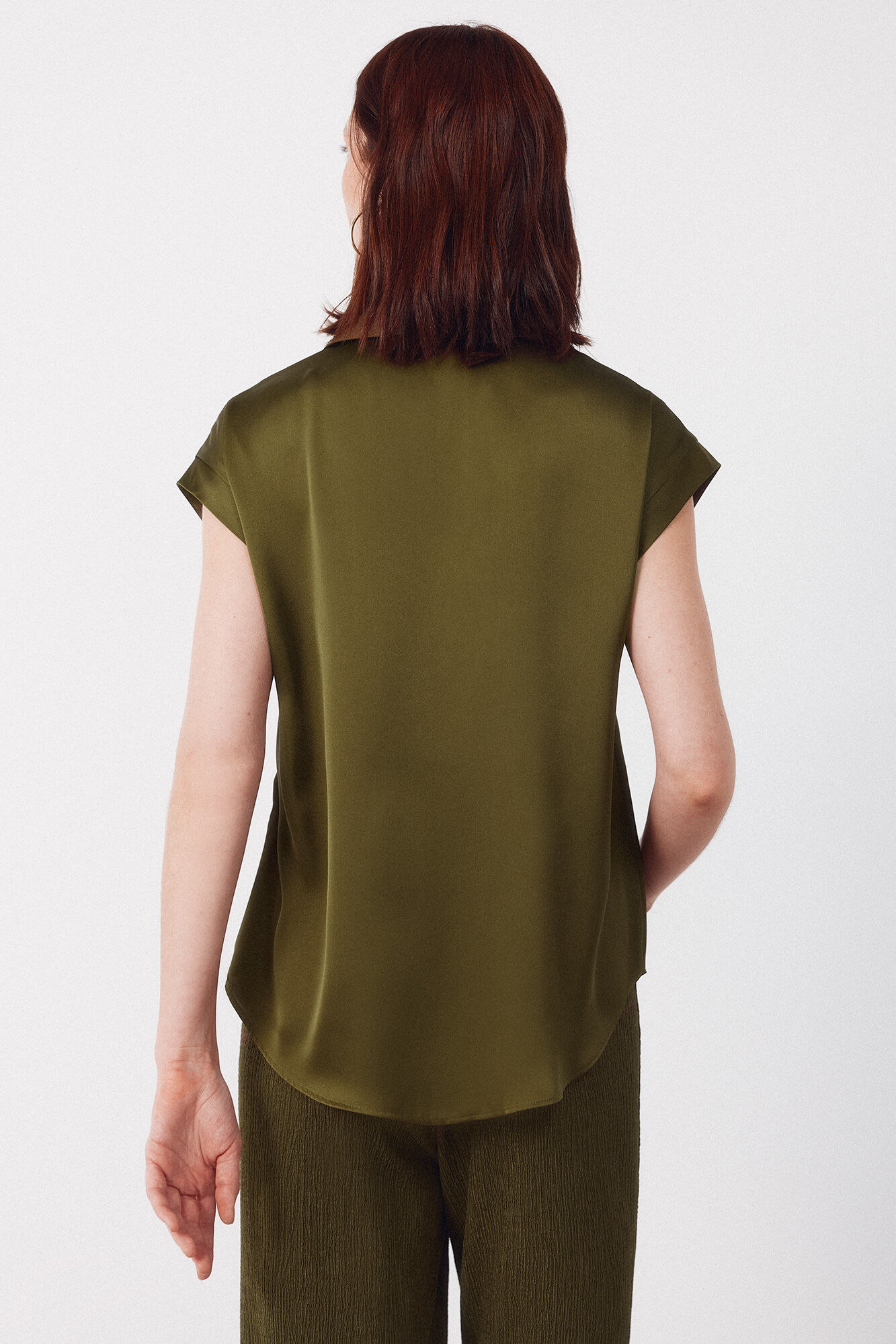 Cortefiel Camisa satinada Kaki