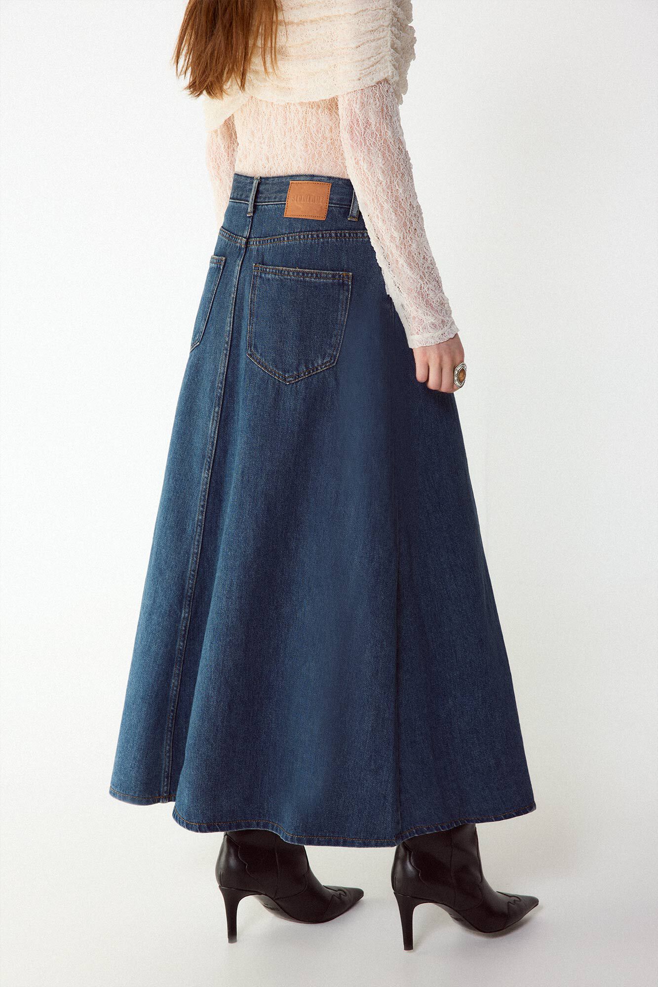 Slowlove Falda Larga Vaquera Azul