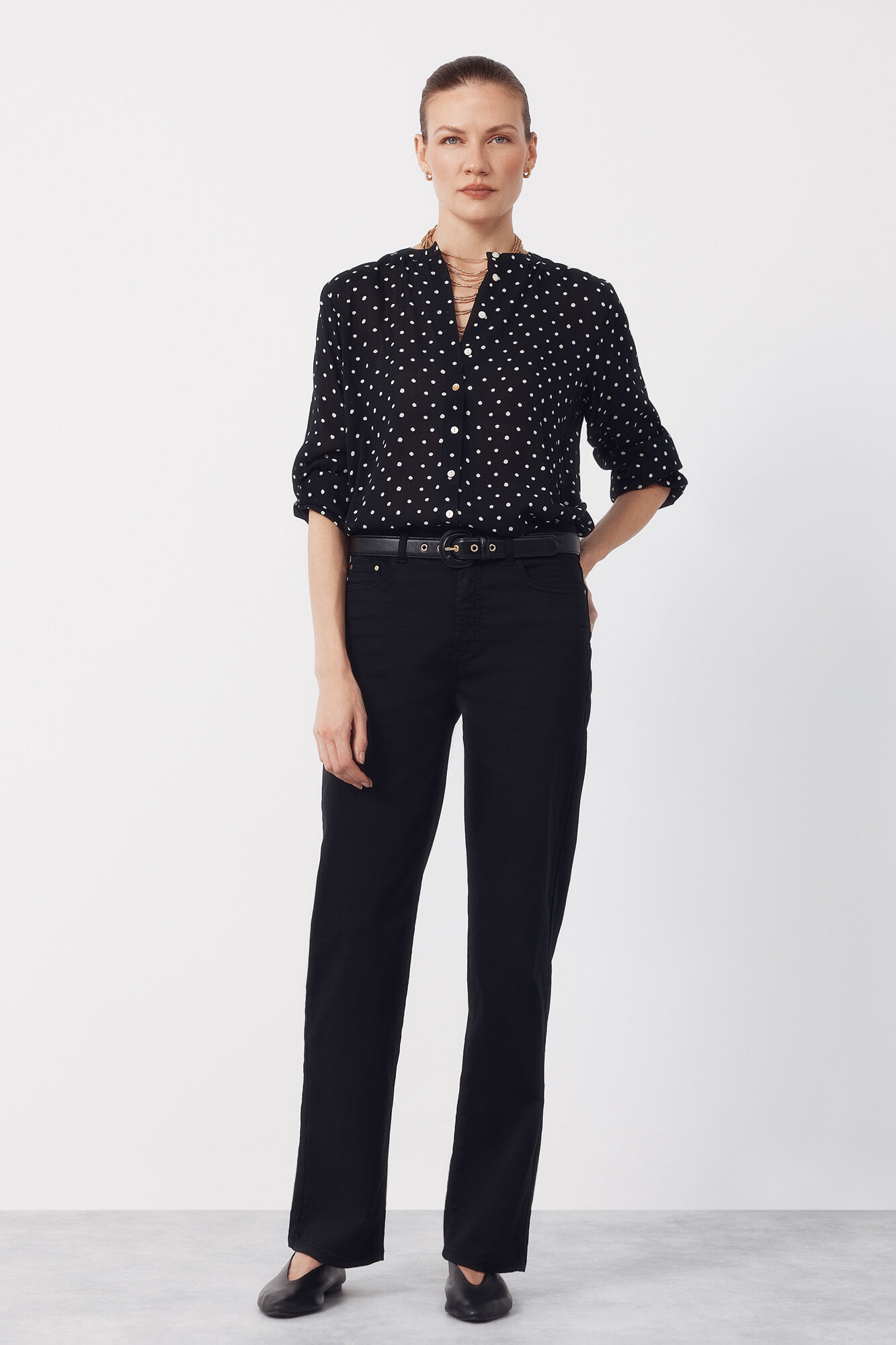 Cortefiel Blusa cuello redondo Estampado gris