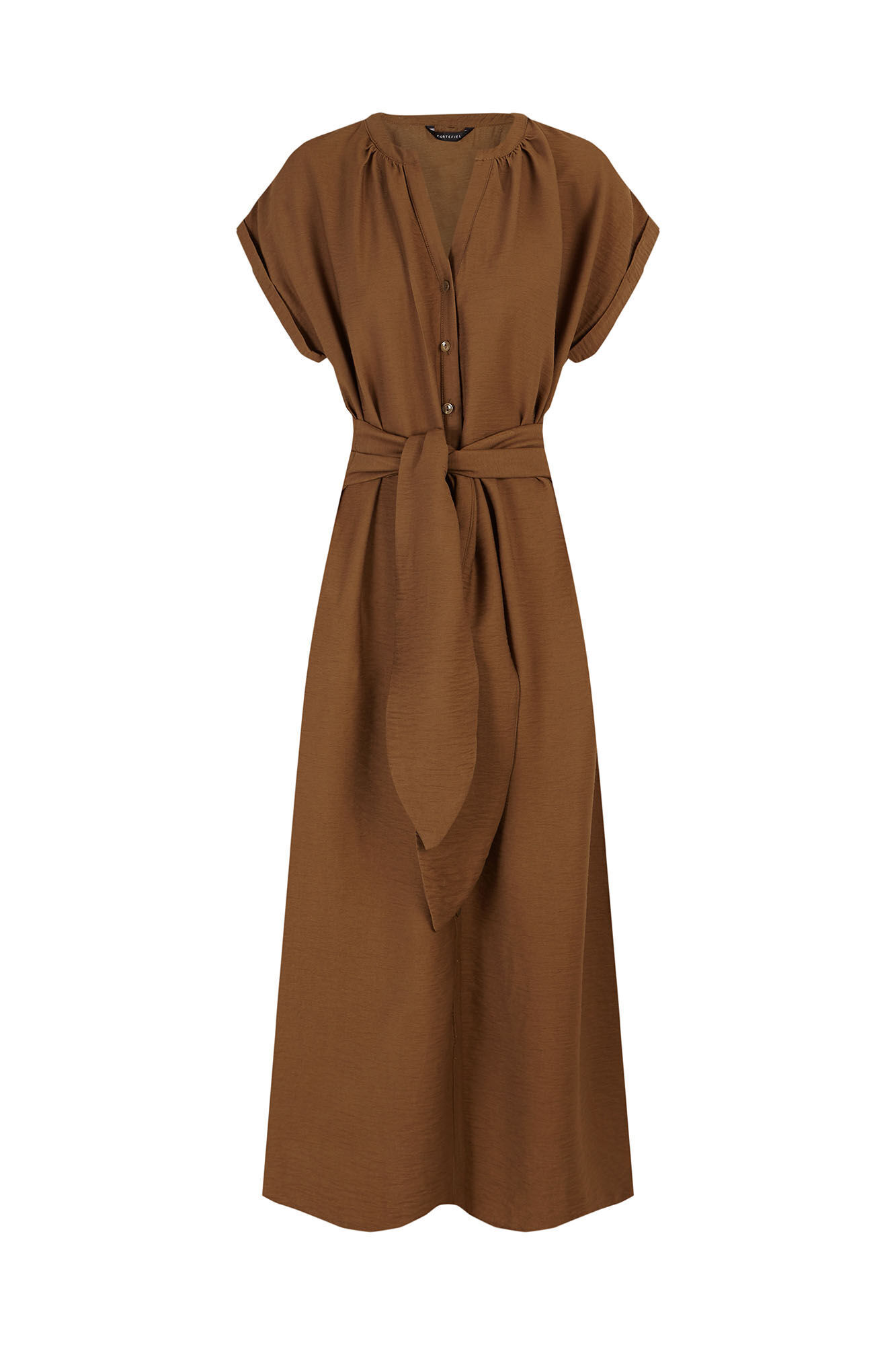 Cortefiel Vestido estampado con cintur&oacute;n Kaki