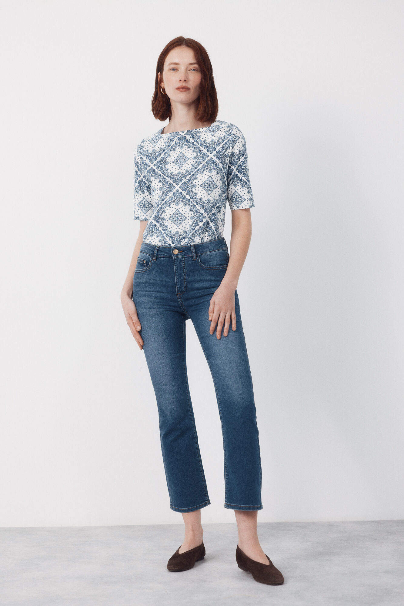 Cortefiel Jeans Sensational Campana Crop Azul
