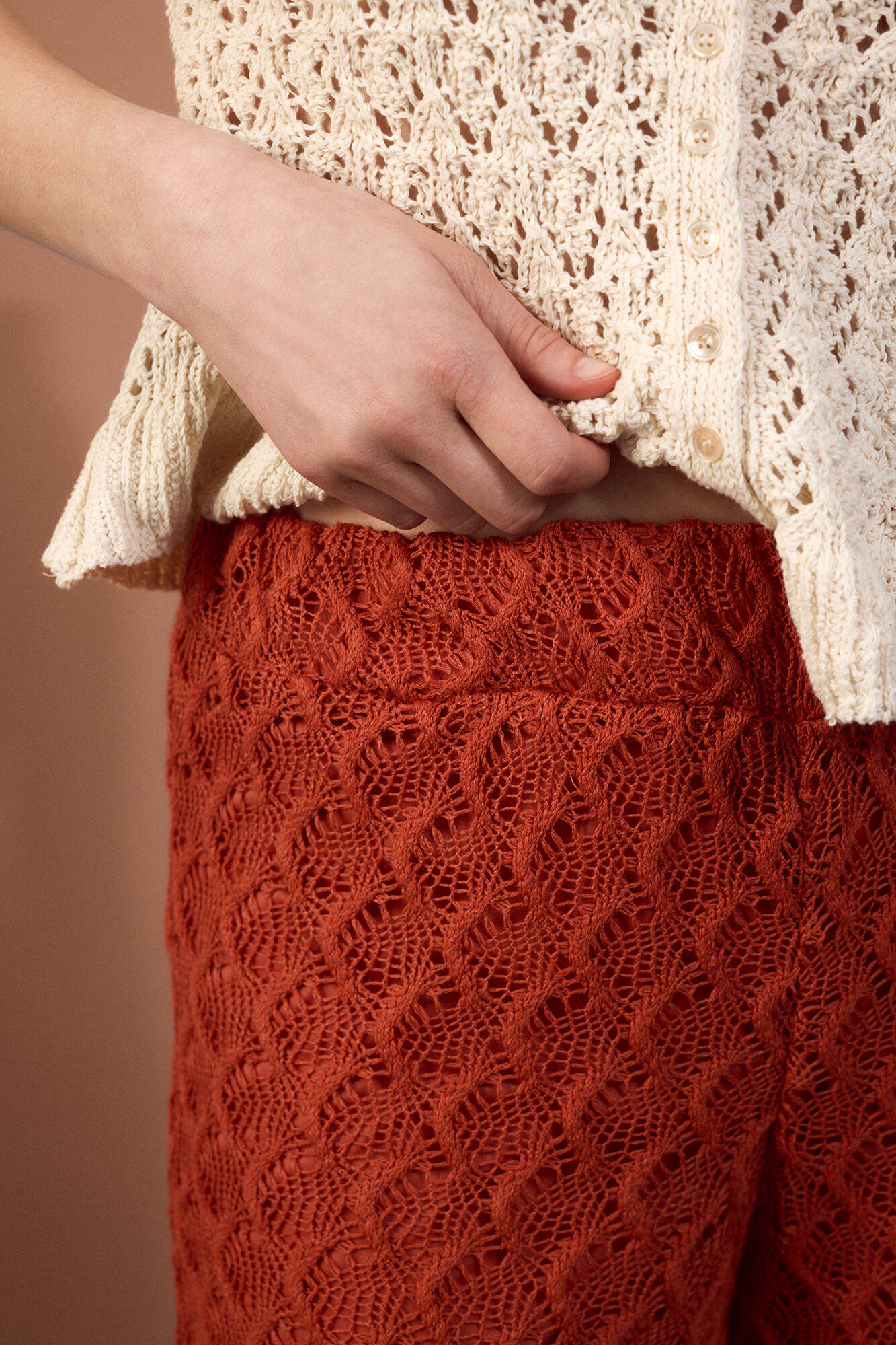 Slowlove Pantal&oacute;n de punto calado ancho Naranja