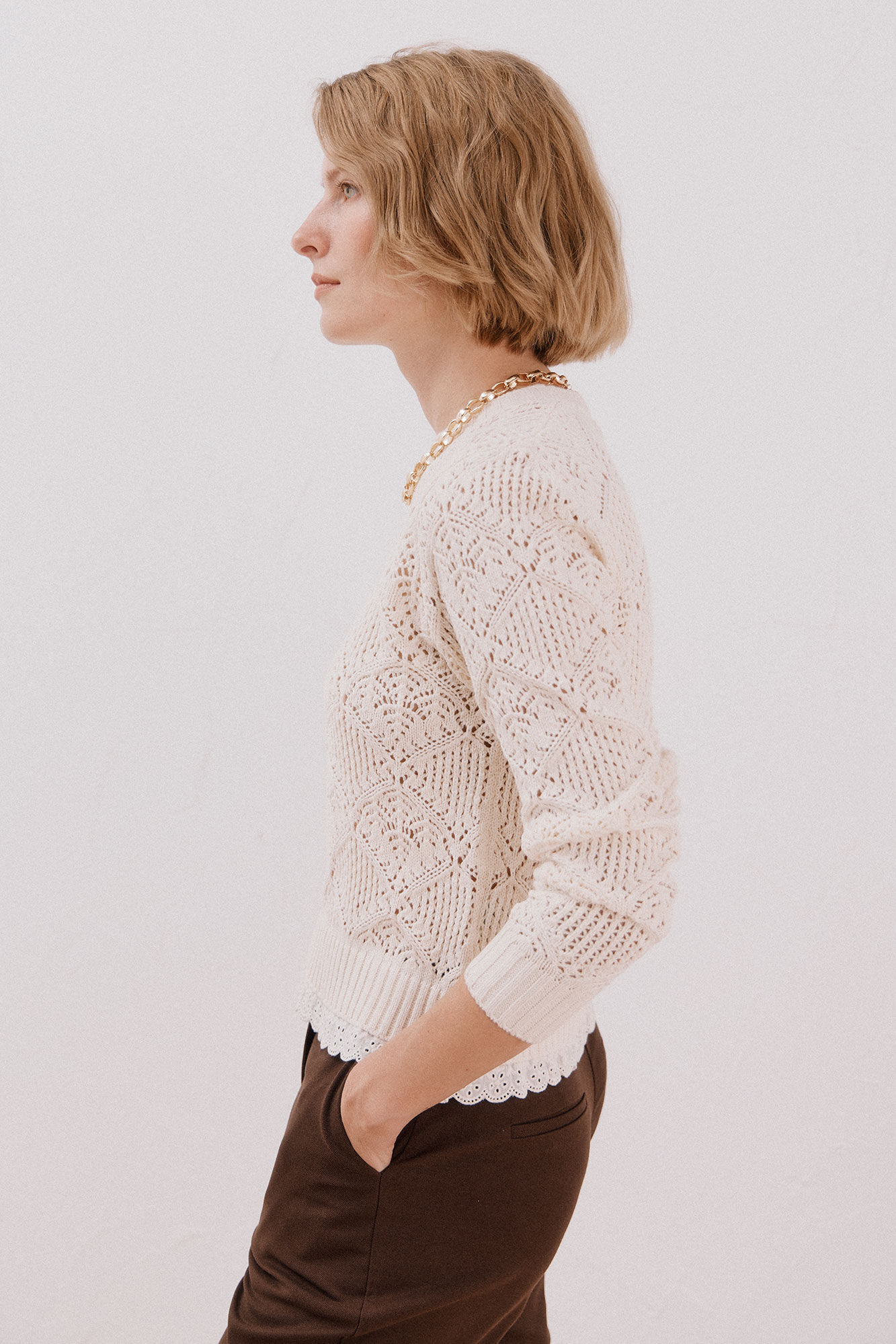 Cortefiel Su&eacute;ter de tejido Marfil