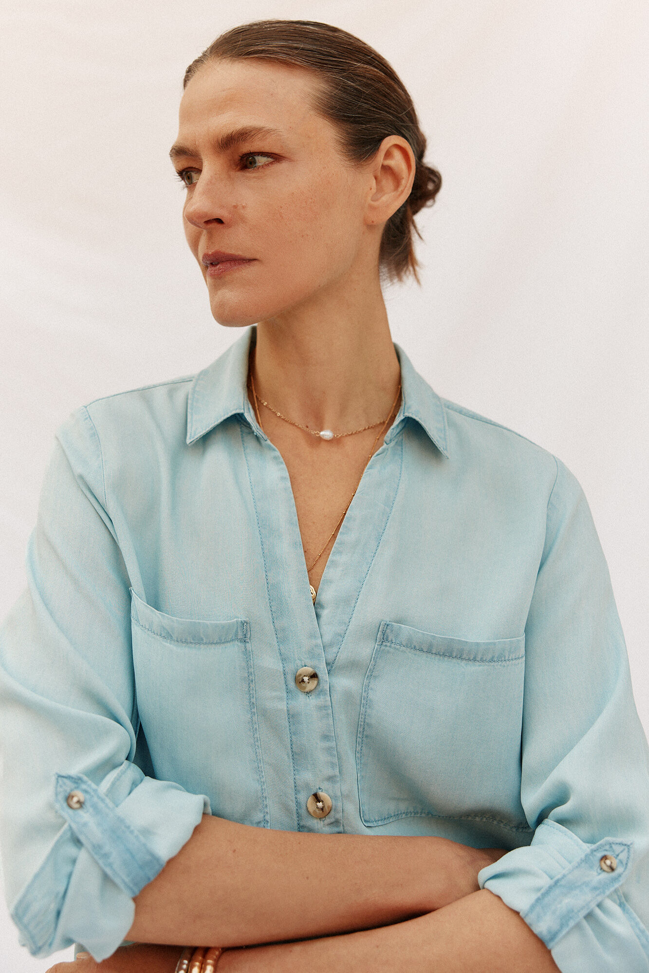 Cortefiel Camisa de mezclilla tencel Azul oscuro