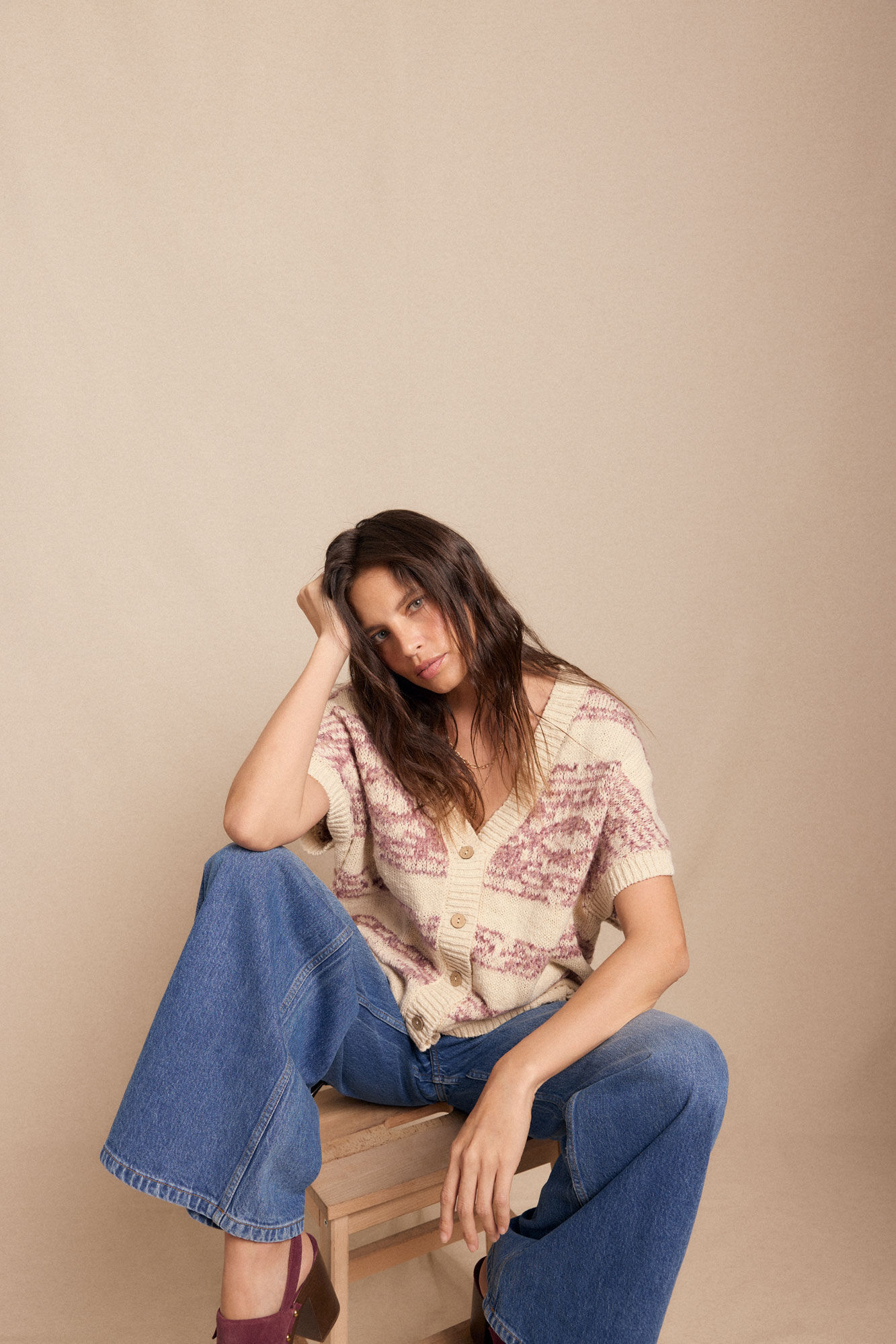 Slowlove Chaleco jacquard Marfil