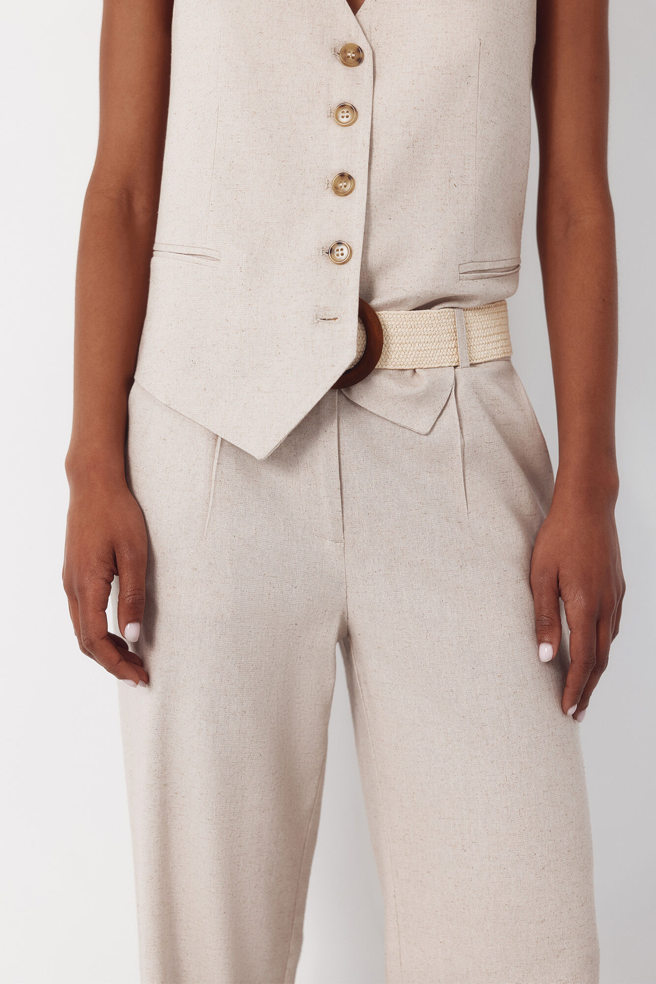 Cortefiel Pantal&oacute;n ancho de lino Arena