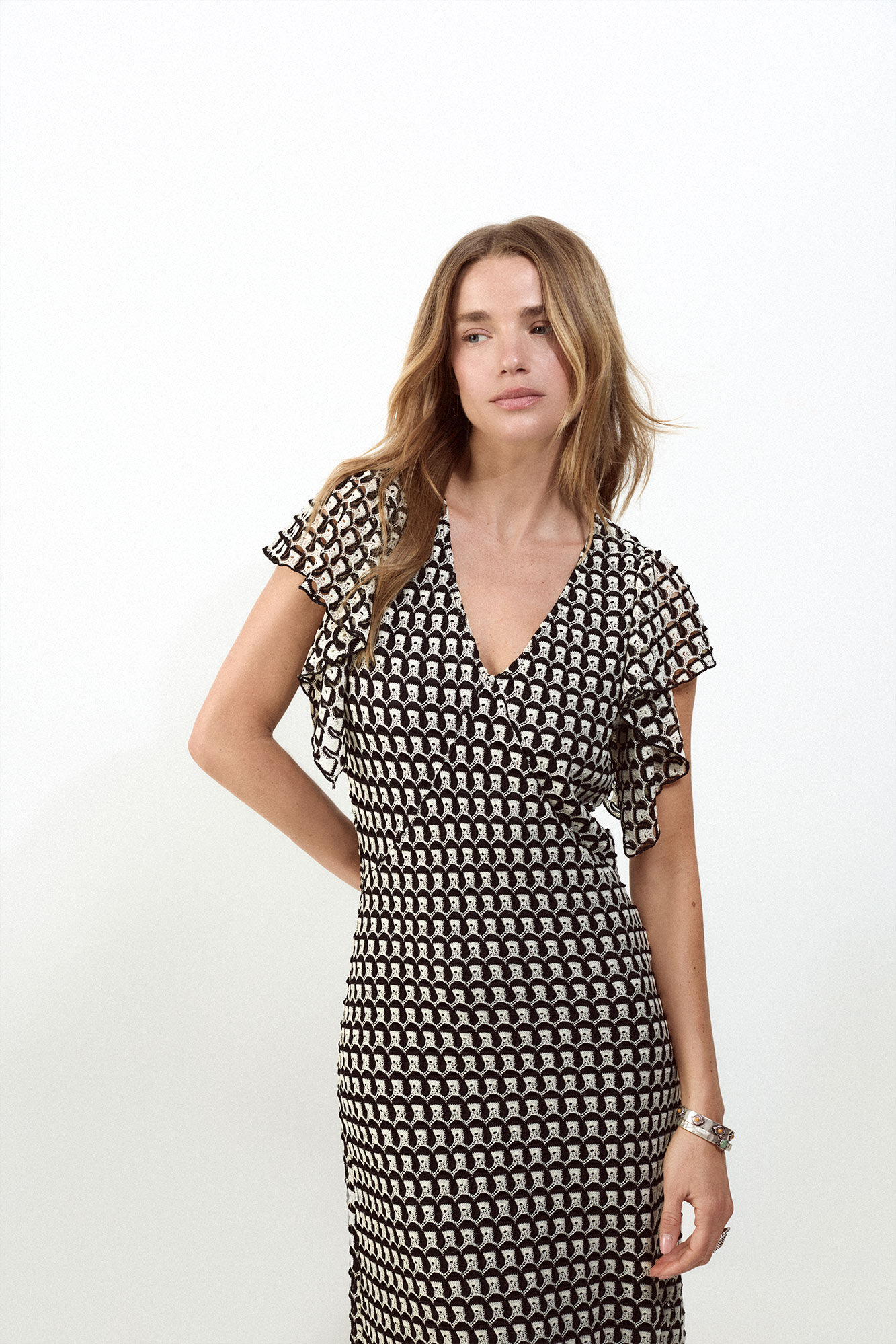 Slowlove Vestido estructura multicolor Negro