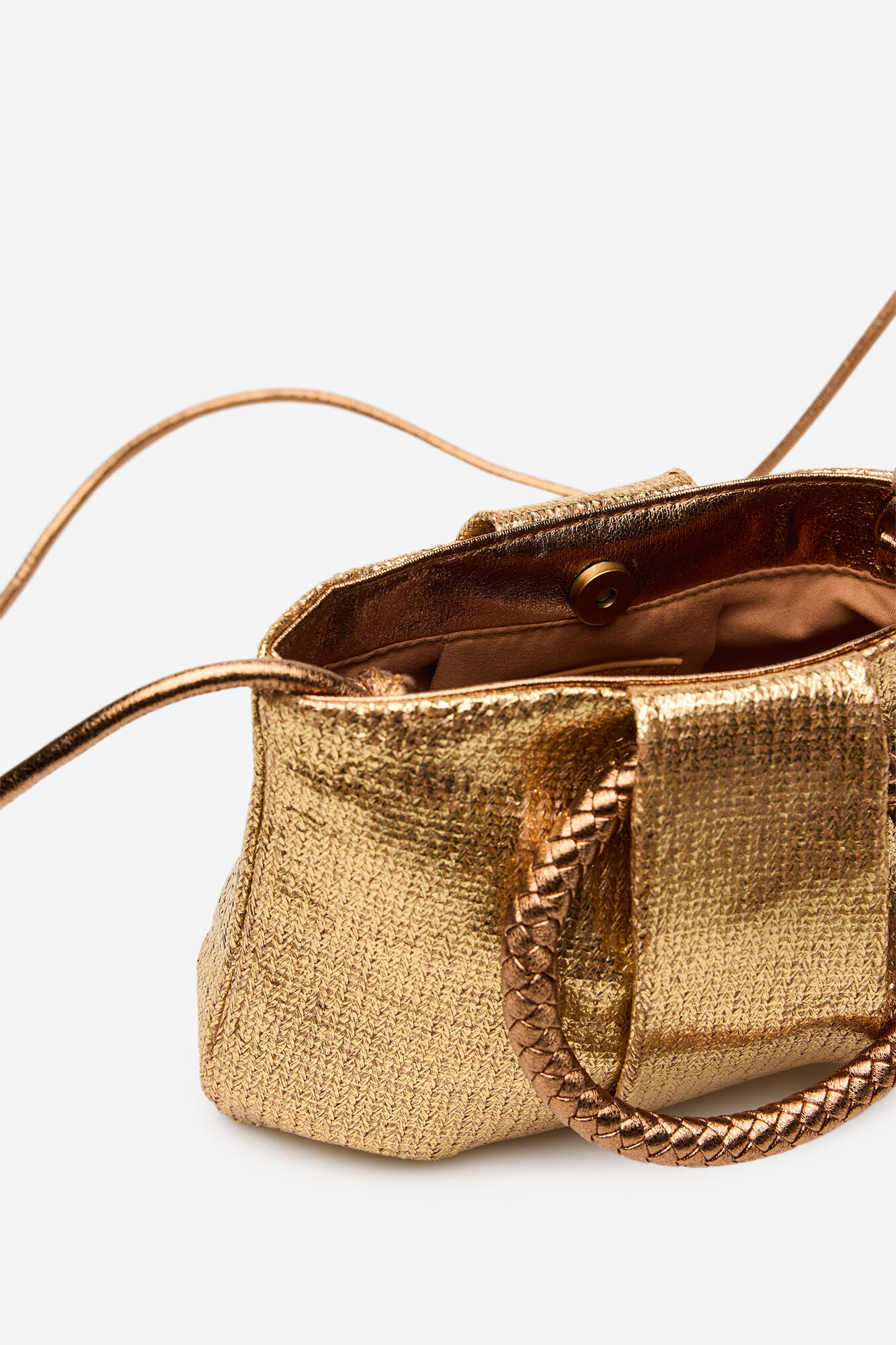 Cortefiel Bandolera de rafia con asa trenzada Dorado