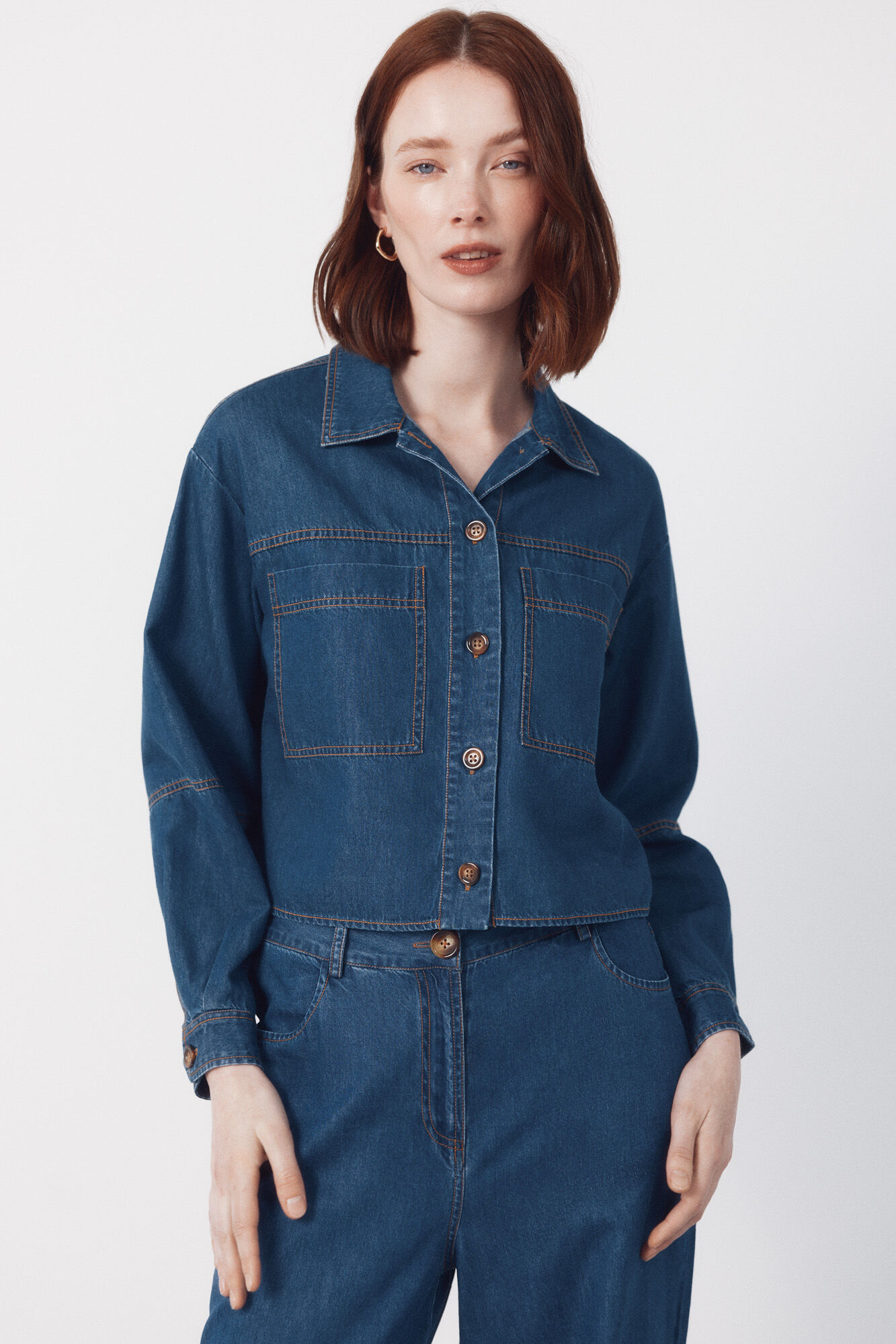 Cortefiel Camisa de mezclilla suave Azul