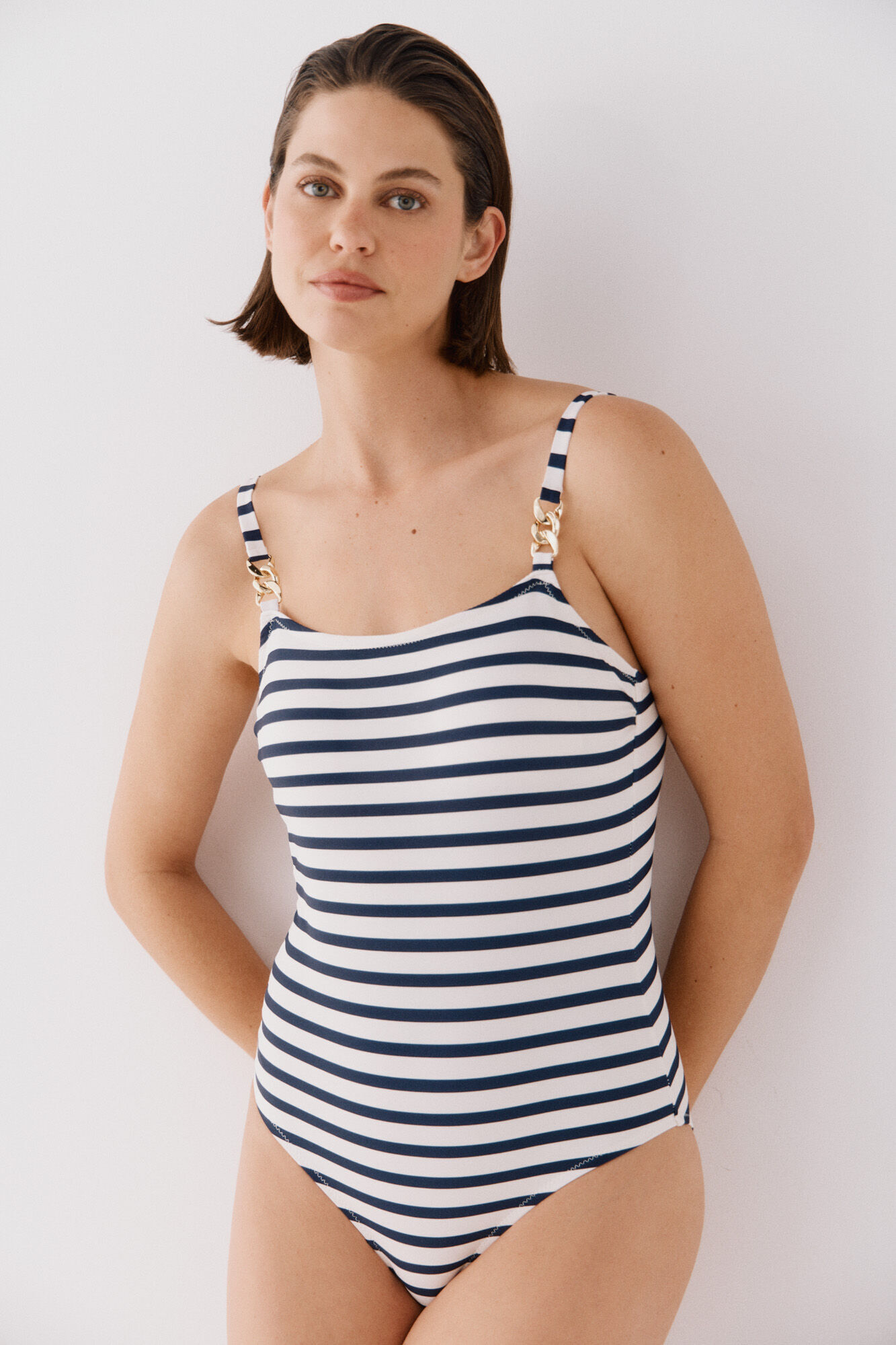 Cortefiel Traje de ba&ntilde;o escote cuadrado con cadenas Estampado azul