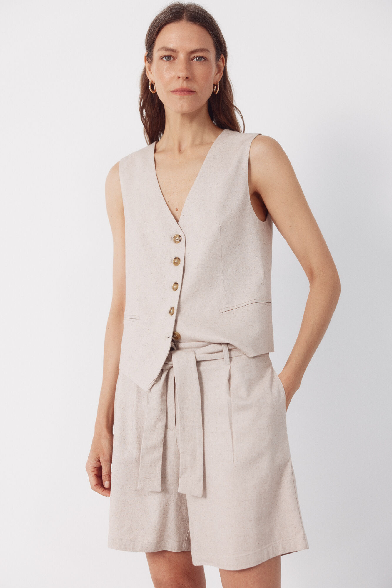 Cortefiel Pantal&oacute;n bermuda de lino Arena