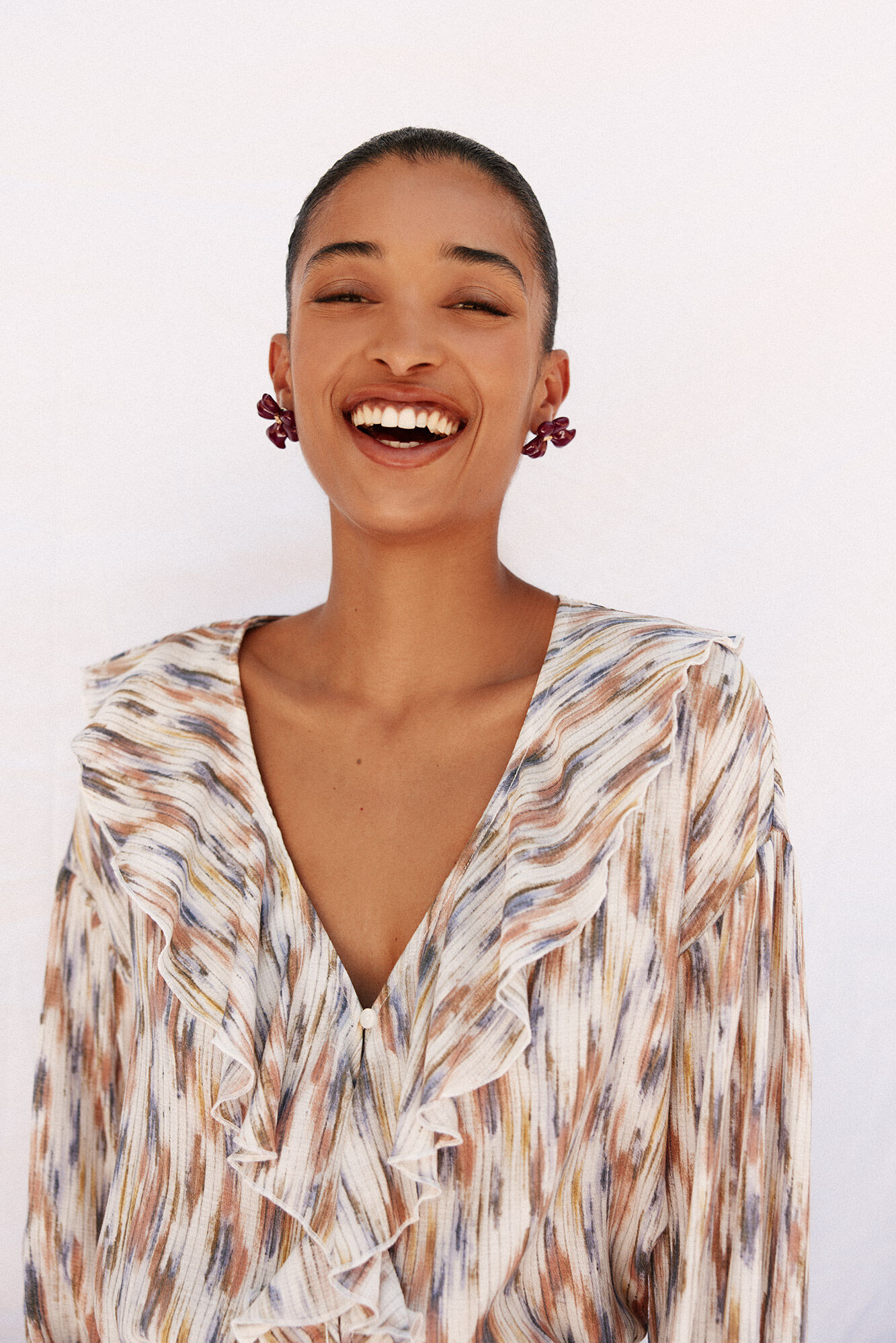 Cortefiel Blusa estampada con volantes Multicolor