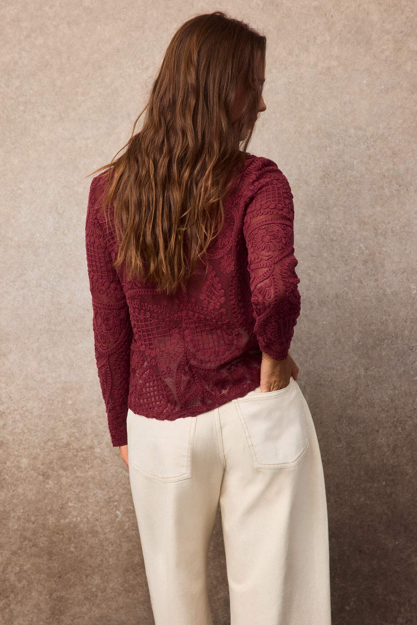 Slowlove Top crochet floral Rojo
