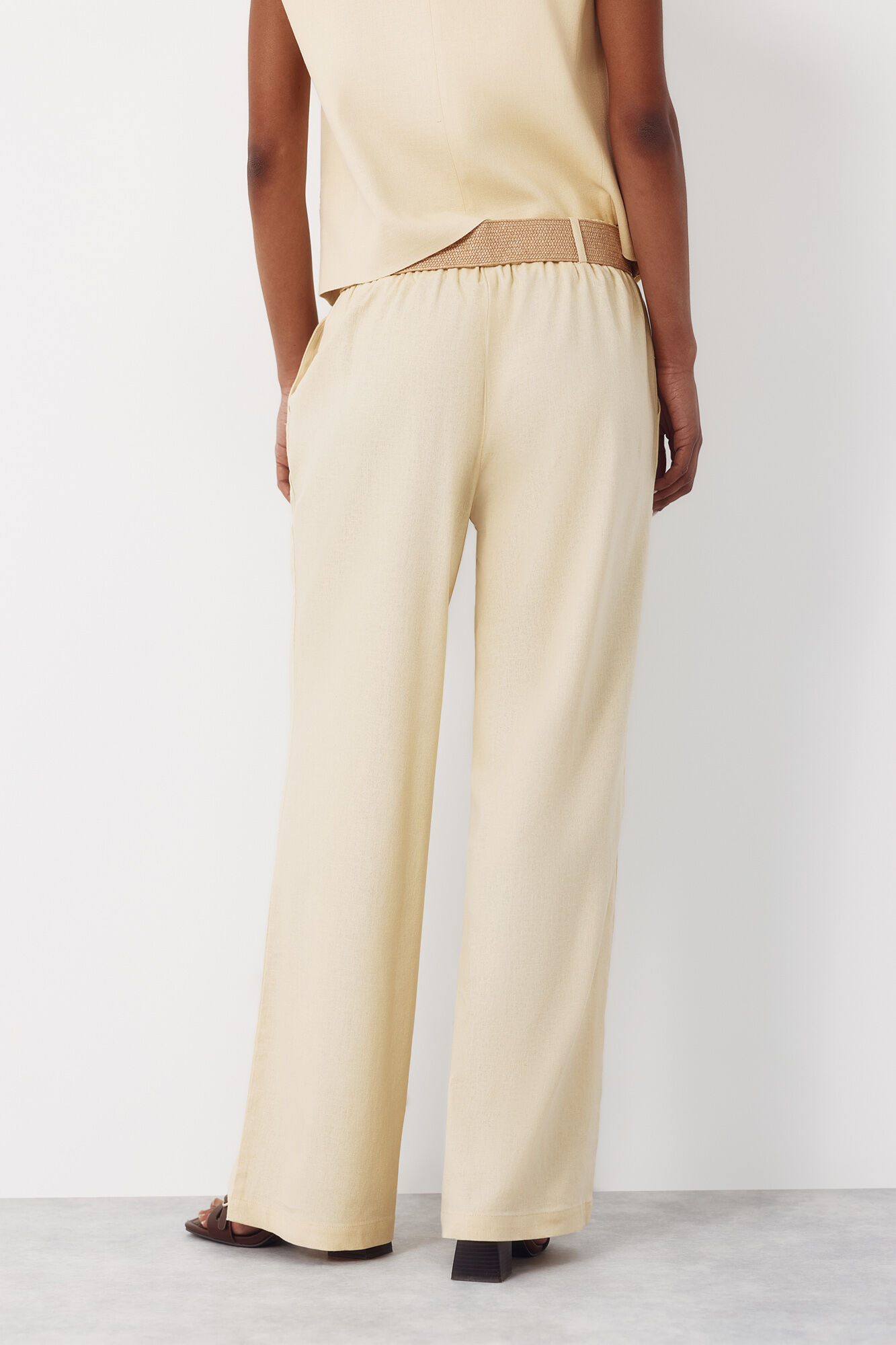 Cortefiel Pantal&oacute;n ancho de lino Amarillo