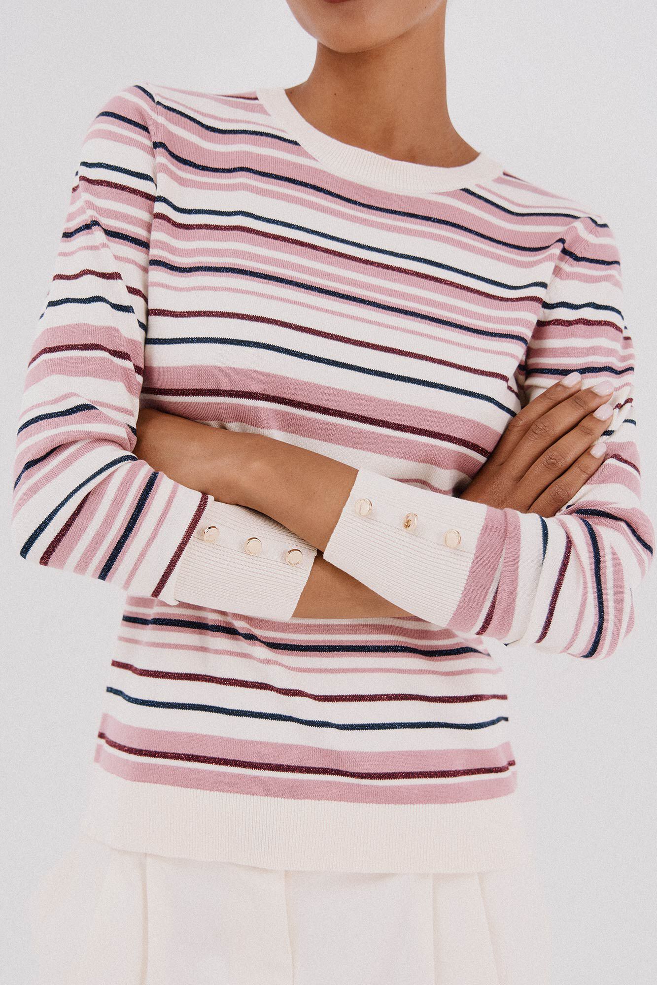 Cortefiel Su&eacute;ter de tejido fino de rayas Rosa