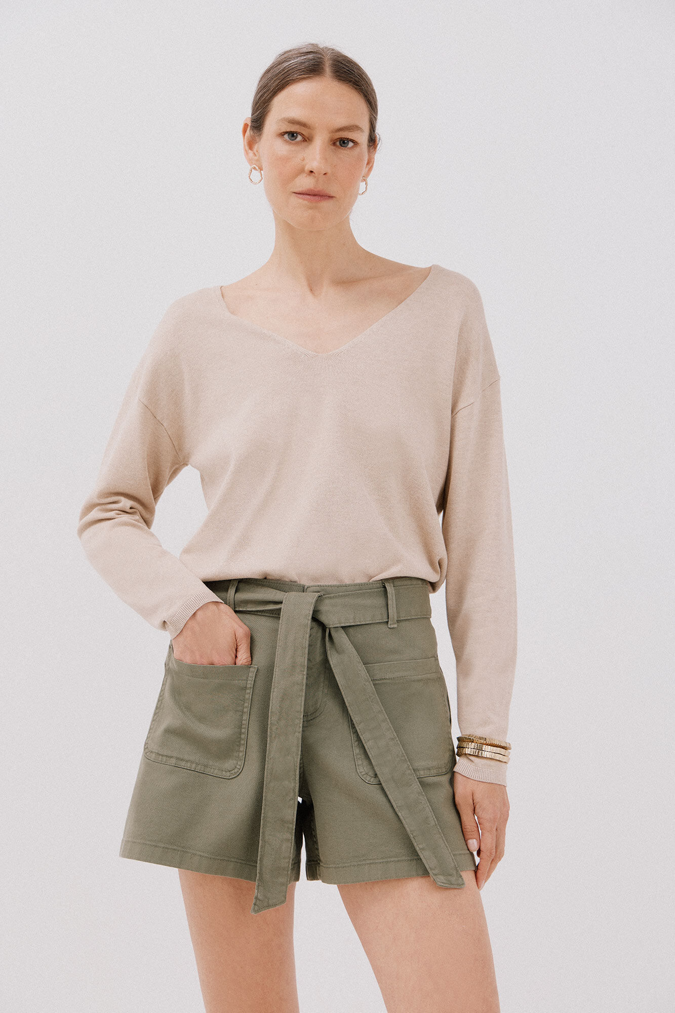 Cortefiel Short denim lazo  Kaki