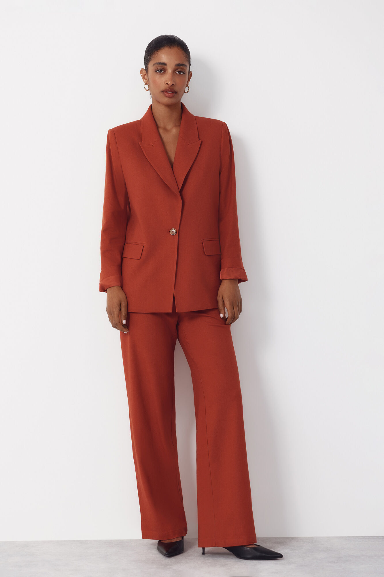 Cortefiel Pantal&oacute;n ancho de lino Naranja