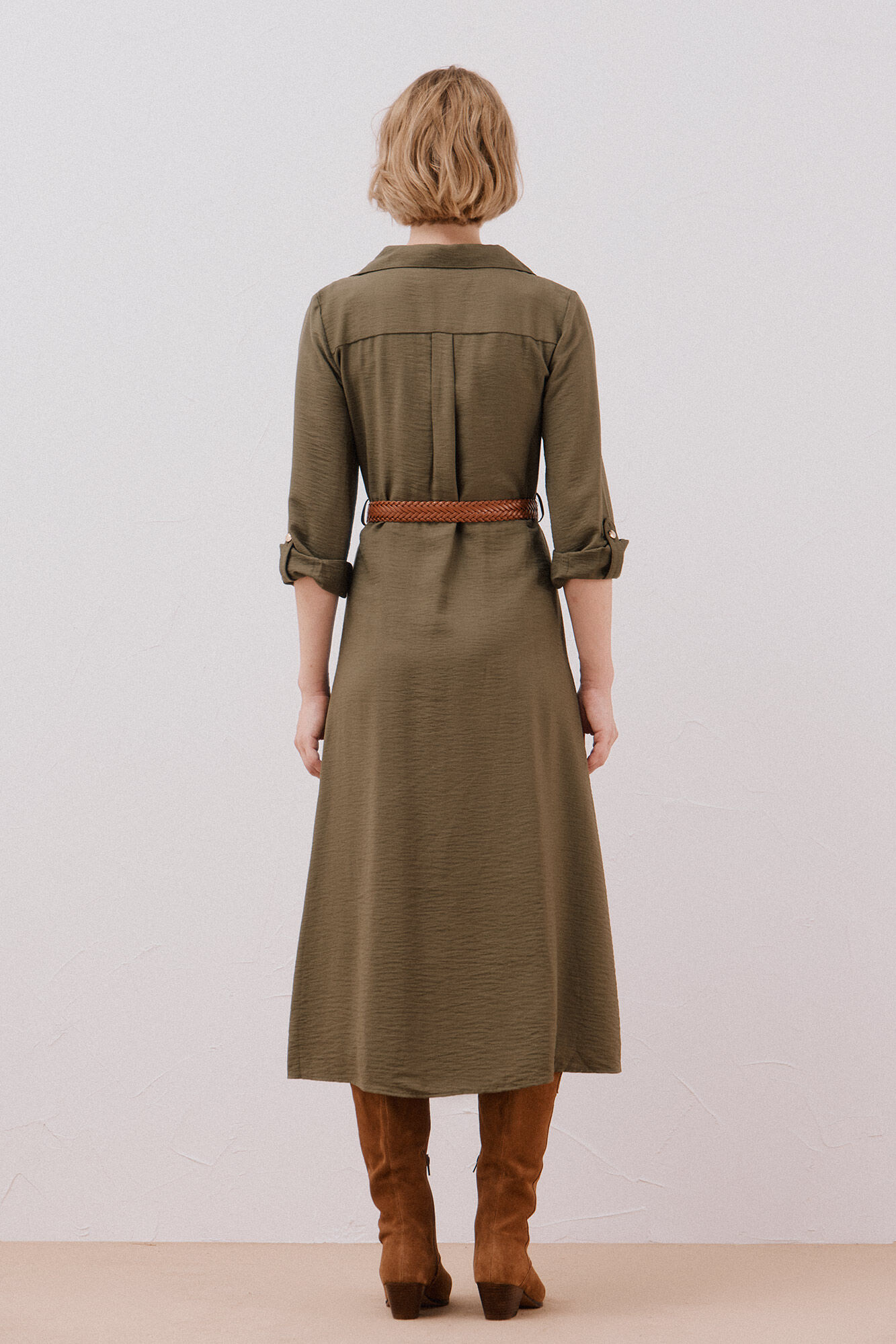 Cortefiel Vestido camisero cintur&oacute;n Kaki