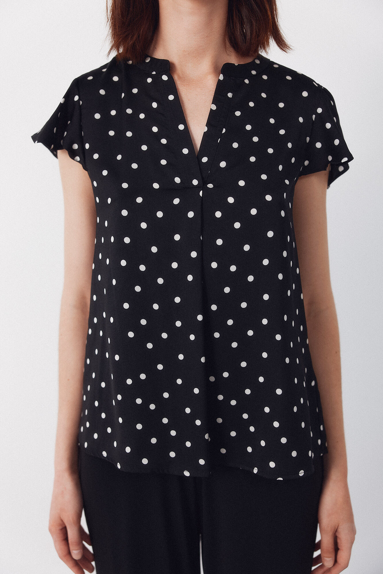 Cortefiel Blusa fluida de manga de vuelo Estampado gris