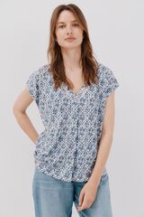 Cortefiel Playera pico con detalle puntilla Estampado azul